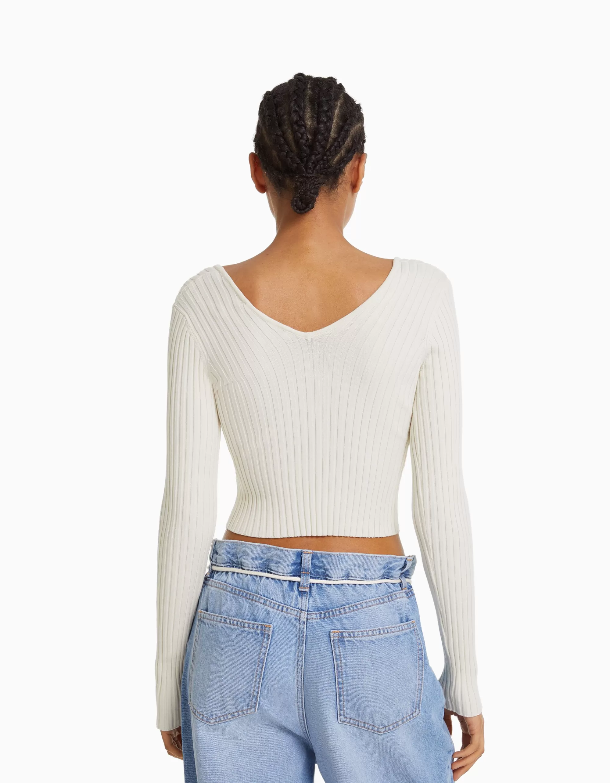 MUJER BERSHKA Jersey cuello pico rib