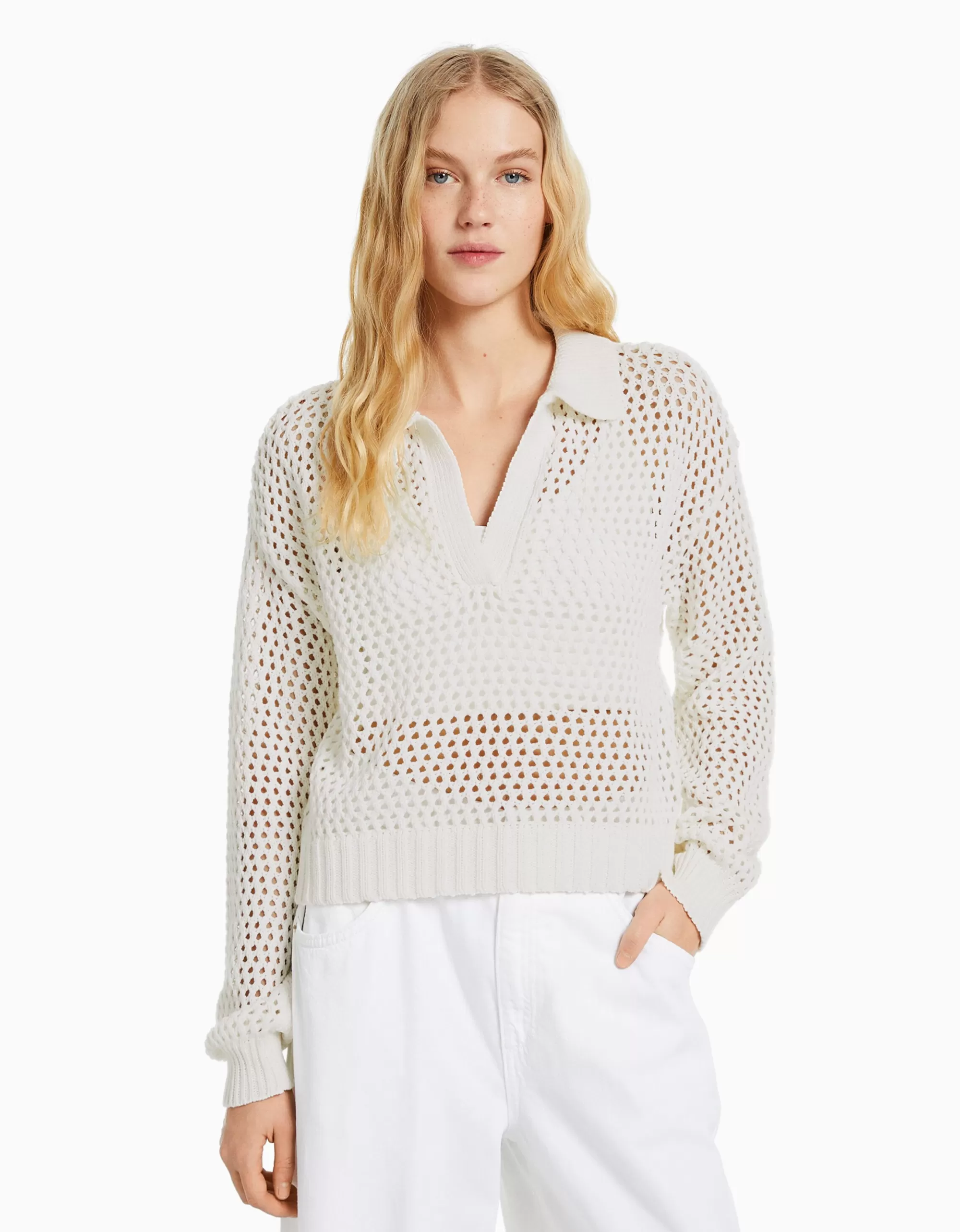 MUJER BERSHKA Jersey cuello polo red