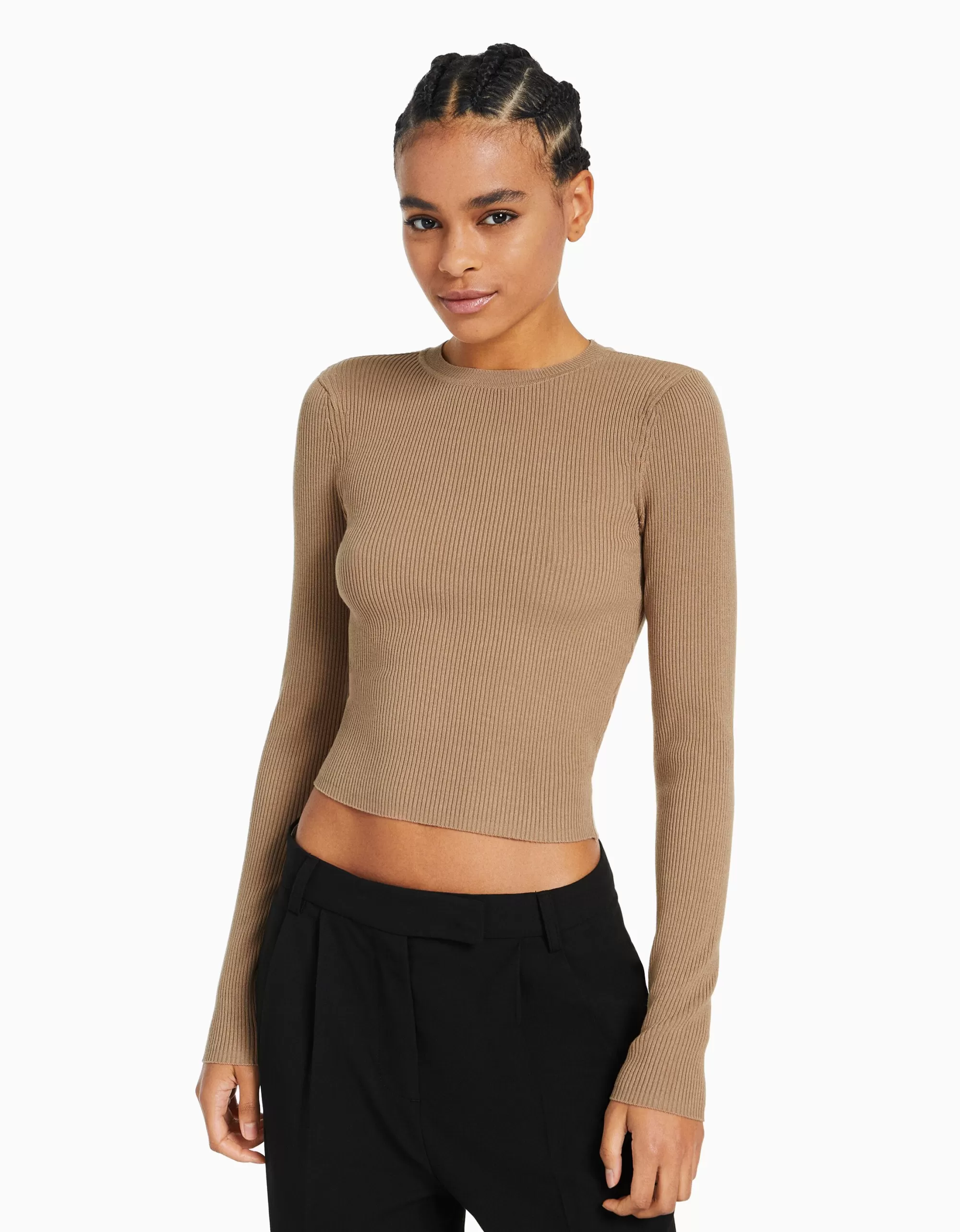 MUJER BERSHKA Jersey cuello redondo