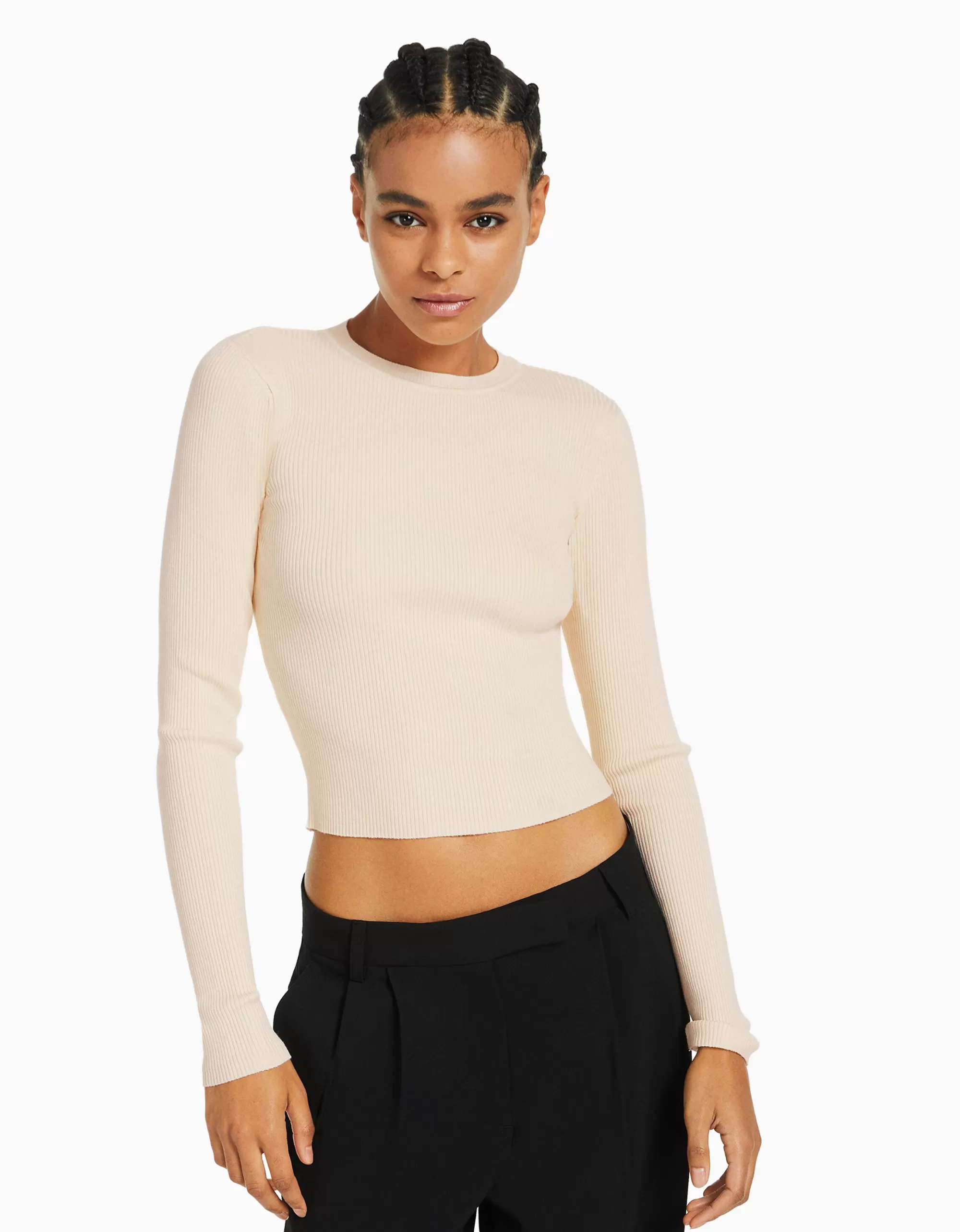 MUJER BERSHKA Jersey cuello redondo