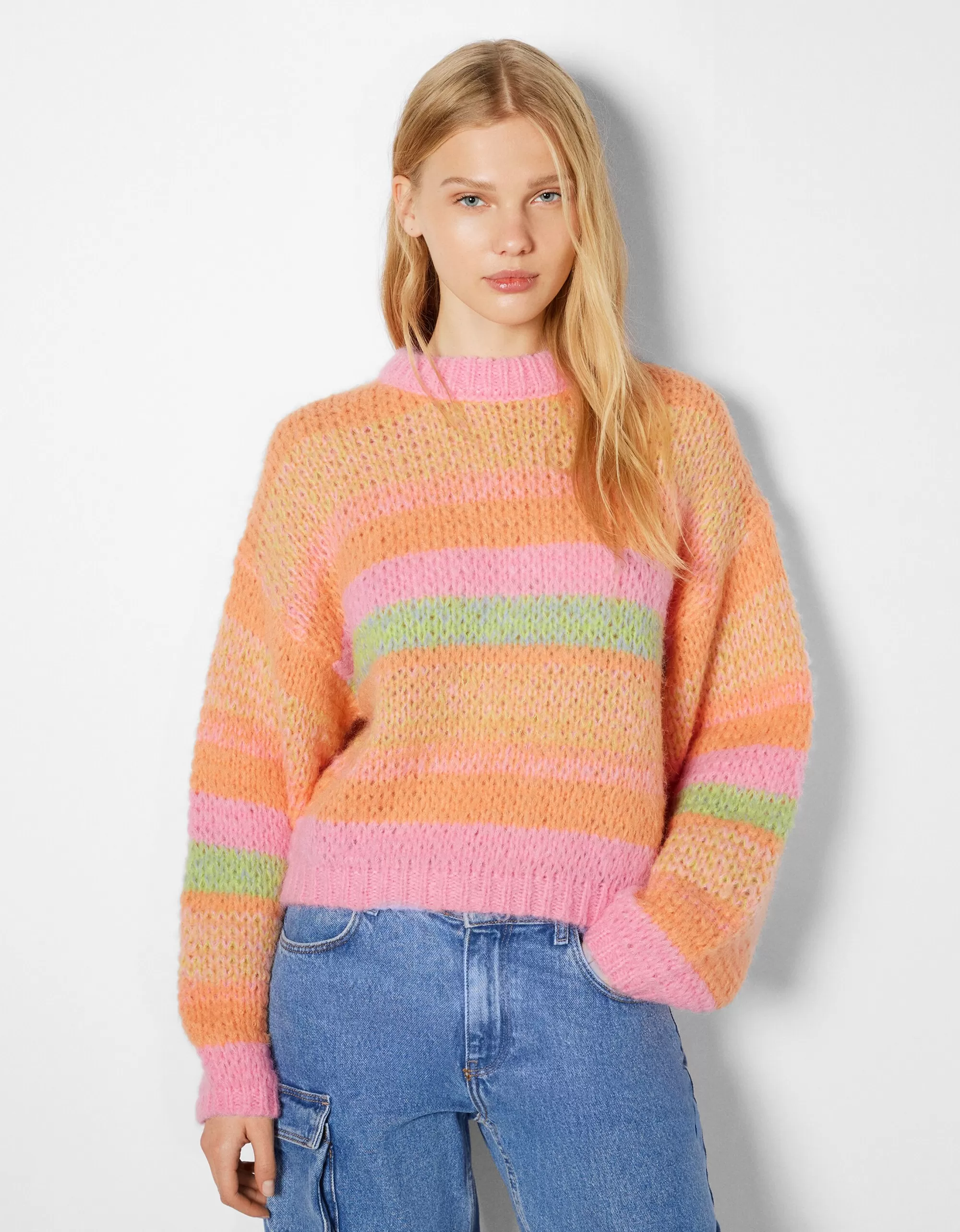 MUJER BERSHKA Jersey cuello redondo rayas