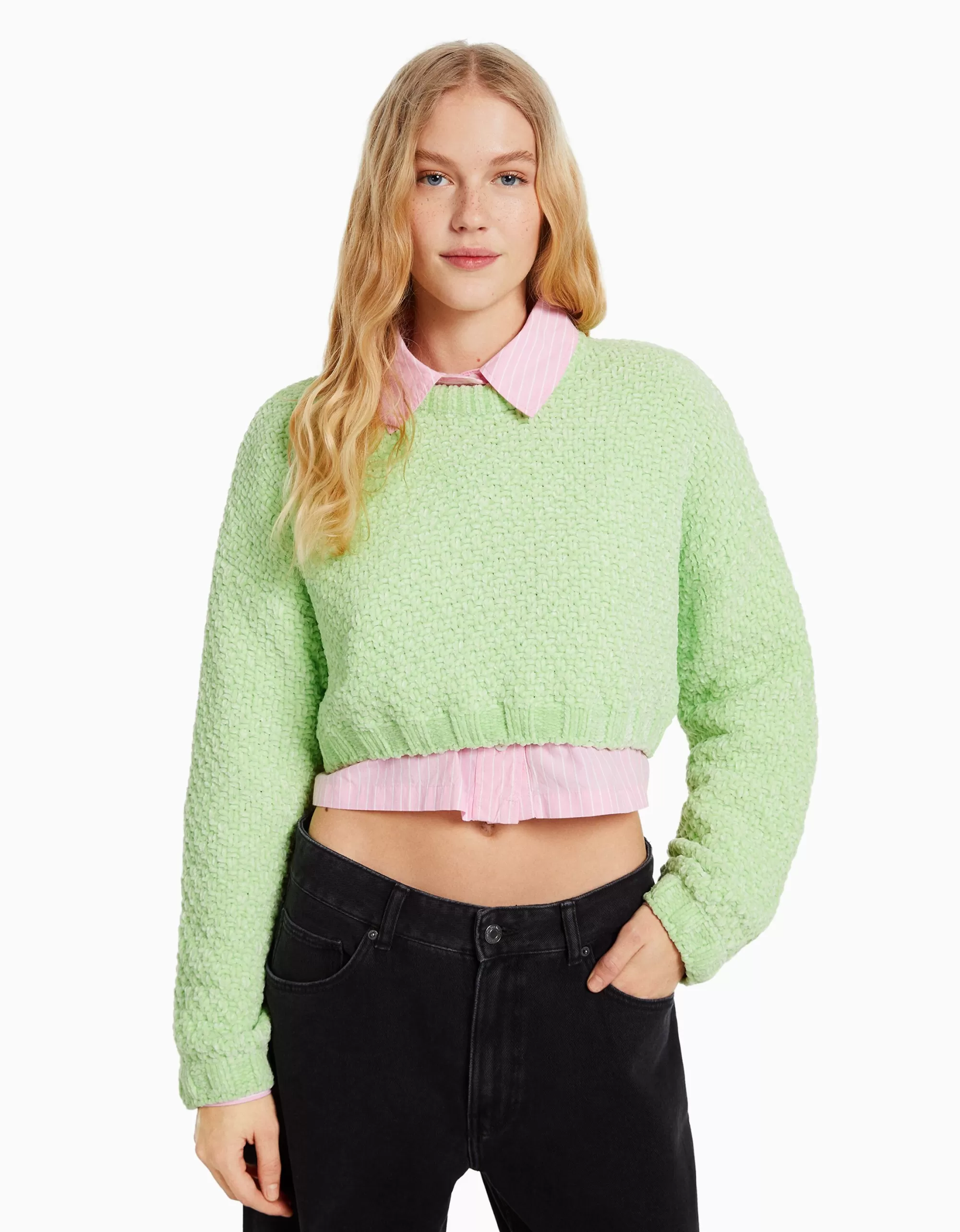 MUJER BERSHKA Jersey estructura chenilla