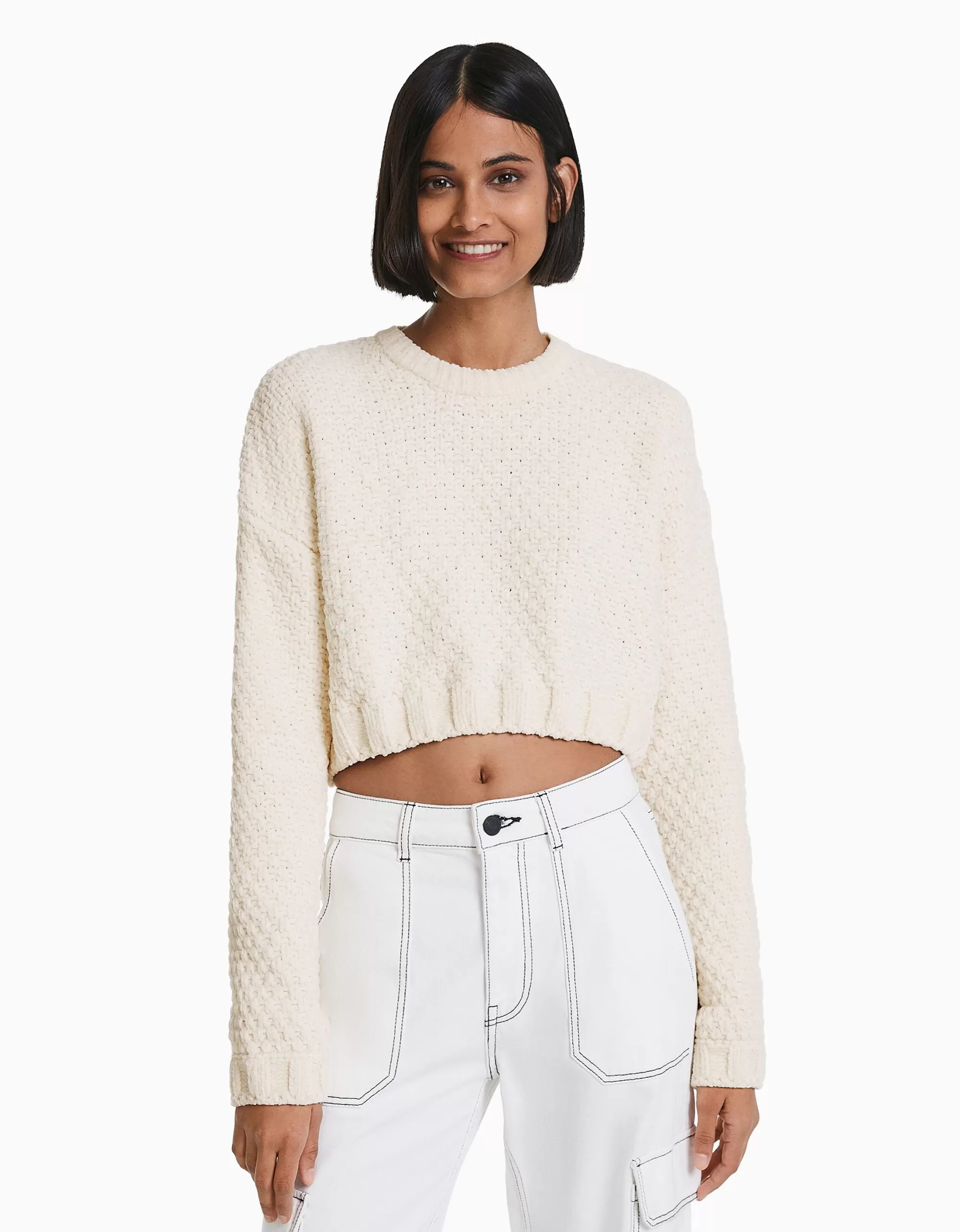 MUJER BERSHKA Jersey estructura chenilla