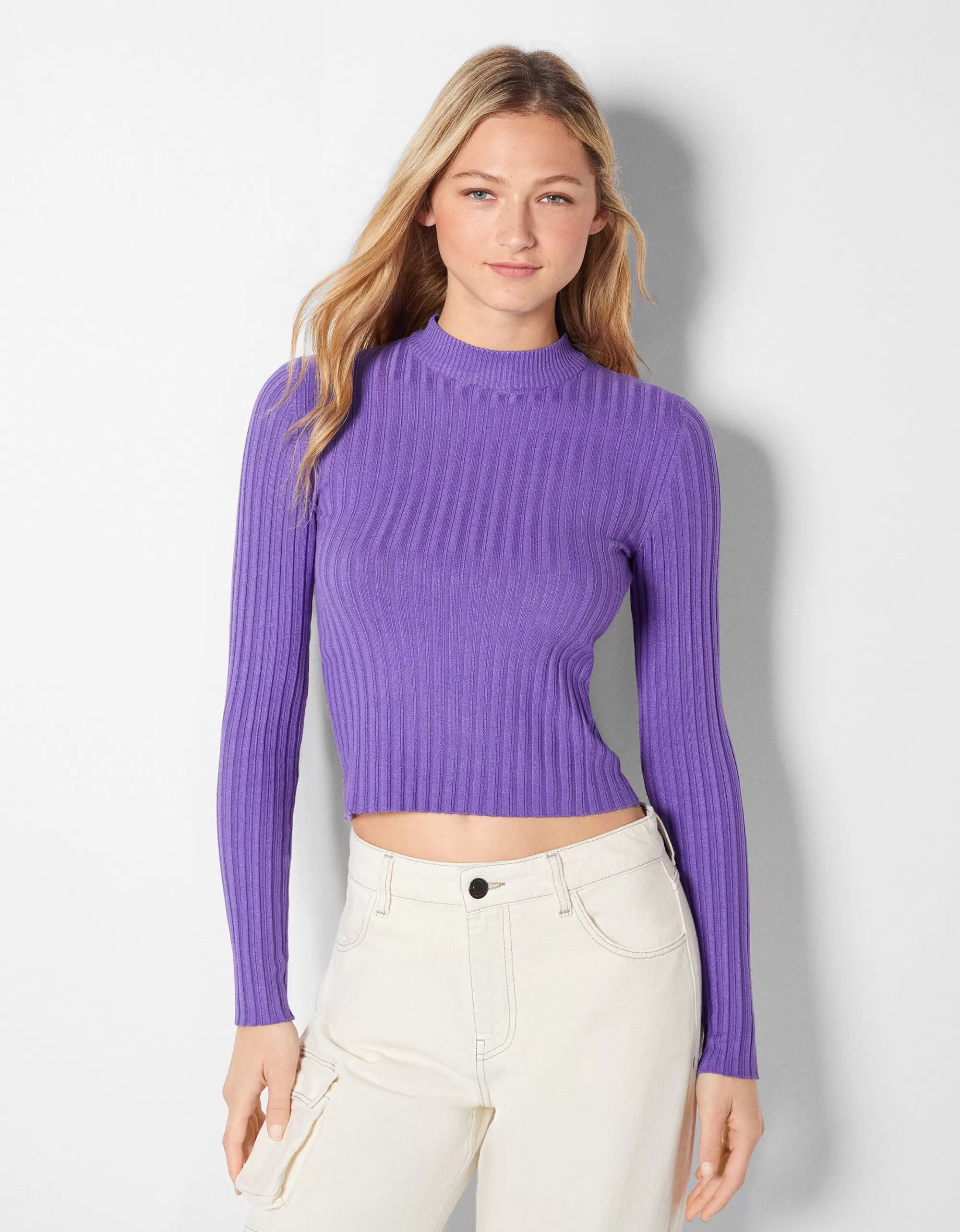 MUJER BERSHKA Jersey rib cuello alto