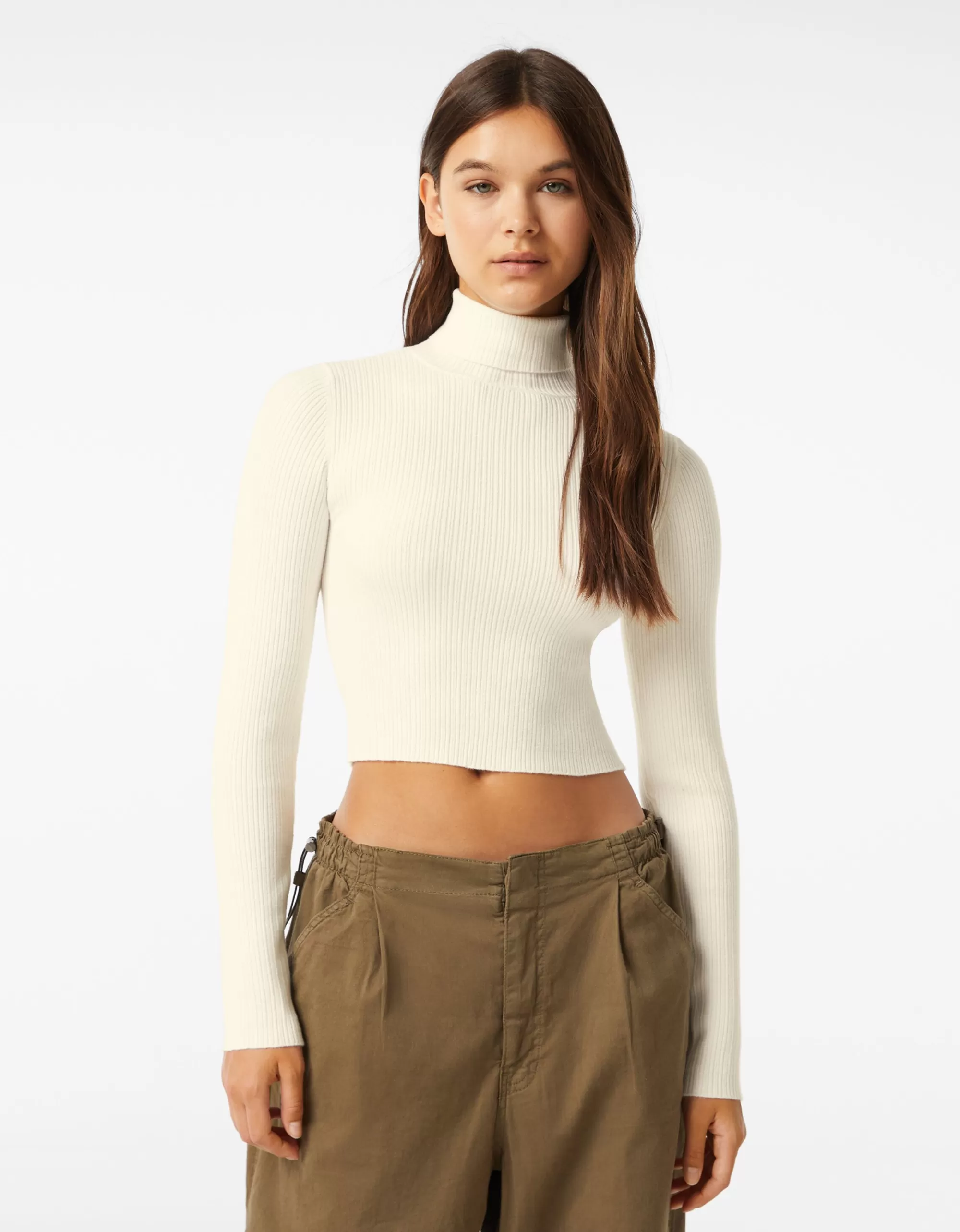 MUJER BERSHKA Jersey rib cuello alto