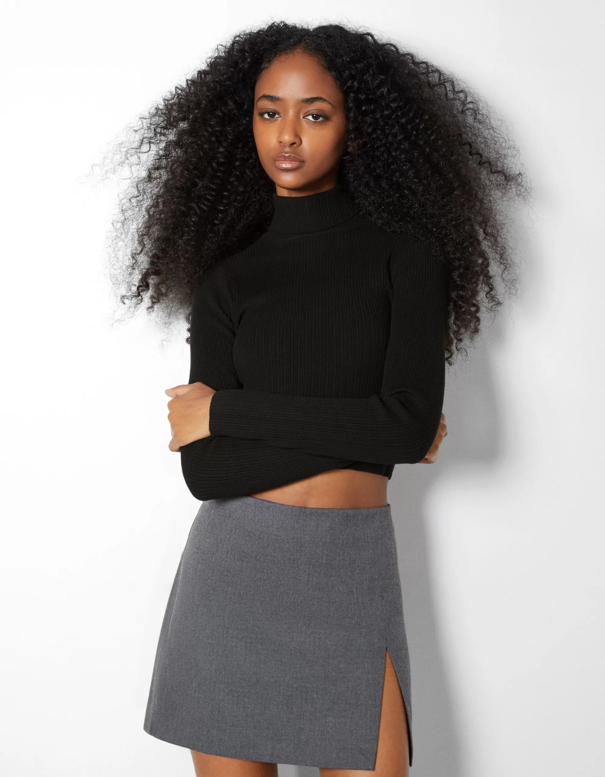MUJER BERSHKA Jersey rib cuello alto