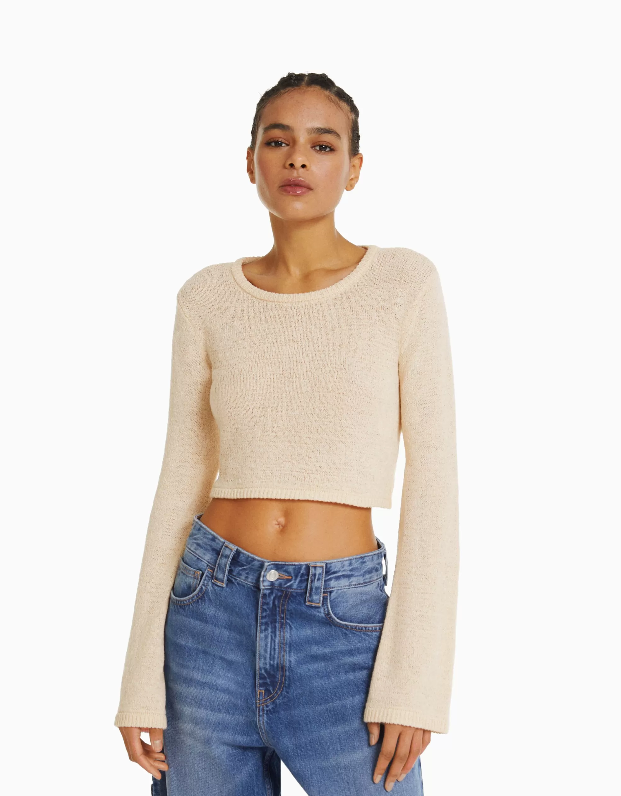 MUJER BERSHKA Jersey rústico cuello redondo