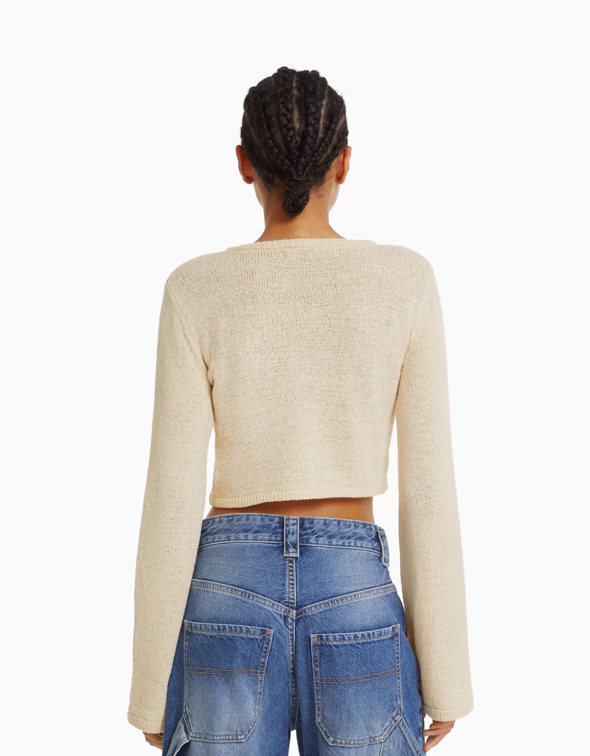 MUJER BERSHKA Jersey rústico cuello redondo