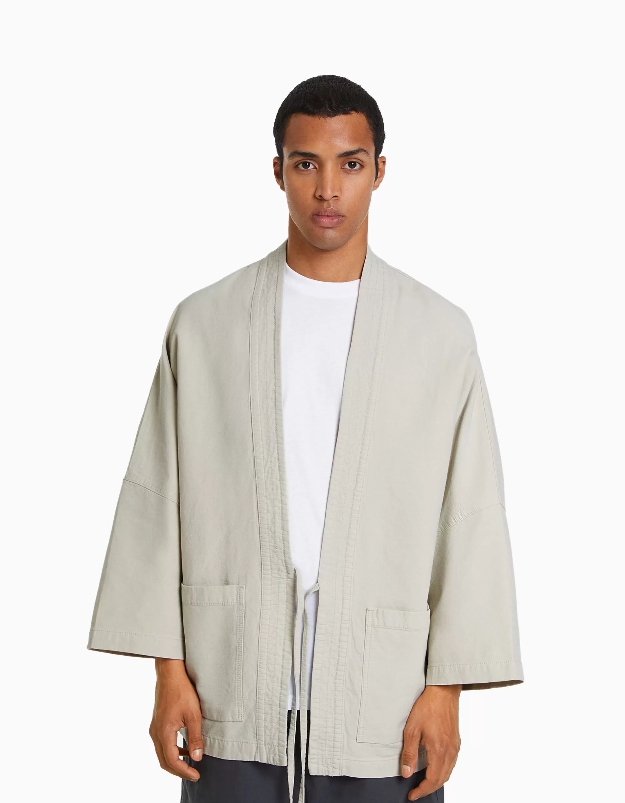 HOMBRE BERSHKA Kimono manga larga bolsillos