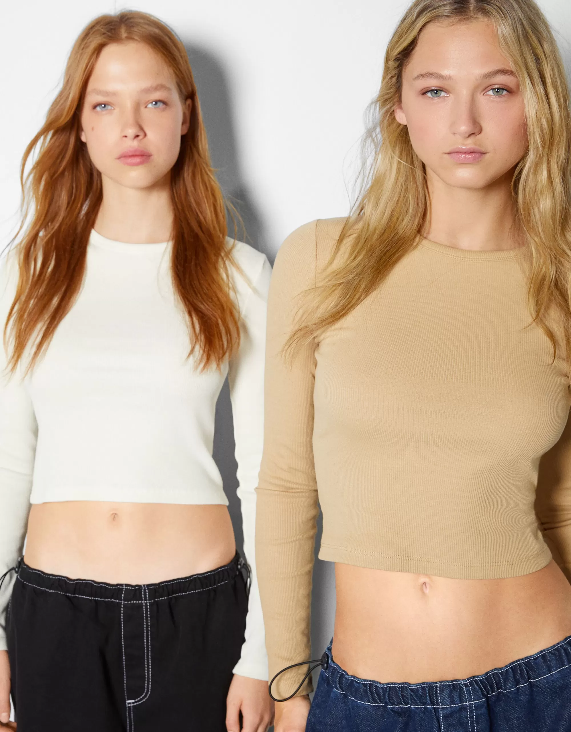 MUJER BERSHKA Pack 2 camisetas manga larga rib
