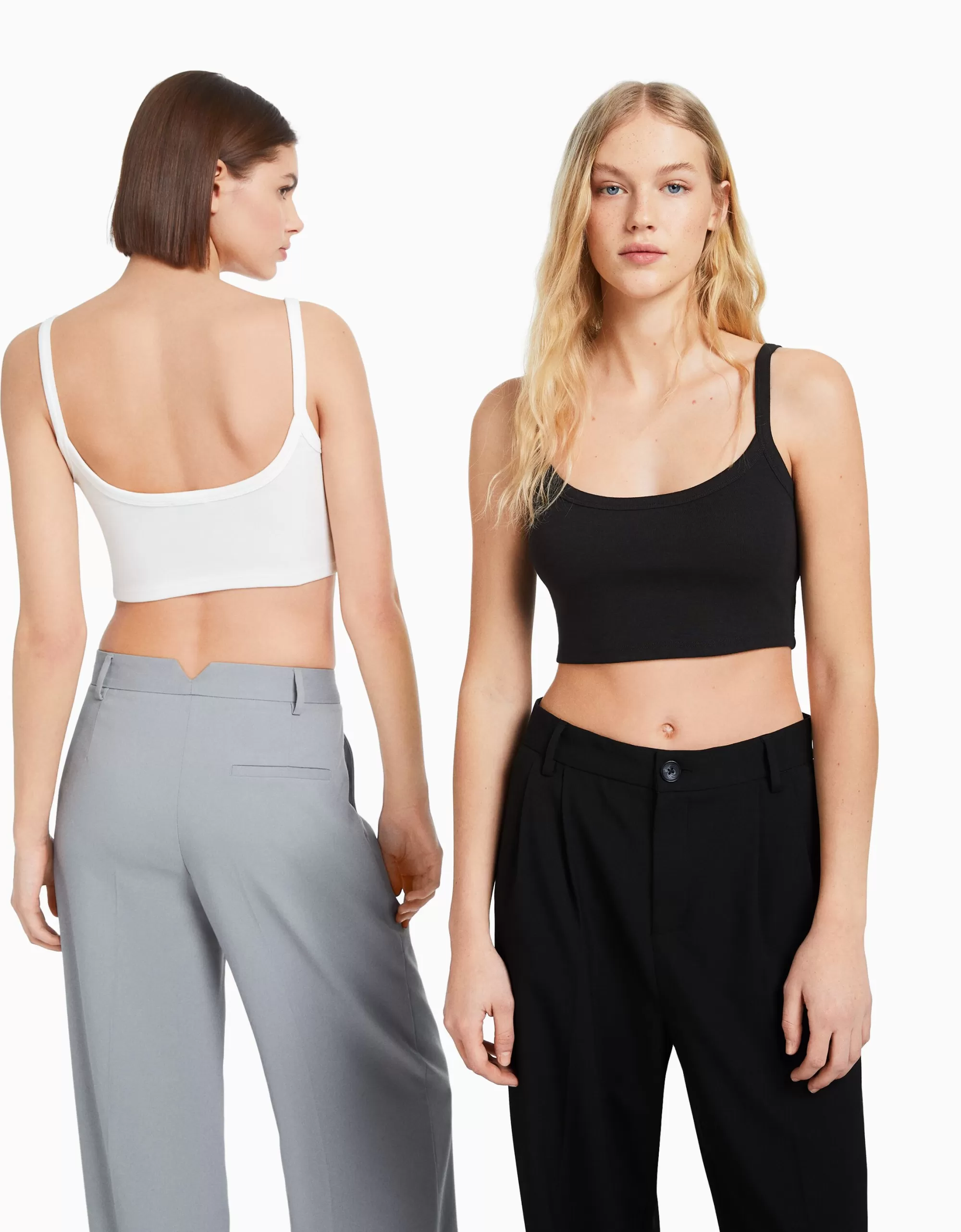 MUJER BERSHKA Pack 2 camisetas tirante ancho cropped
