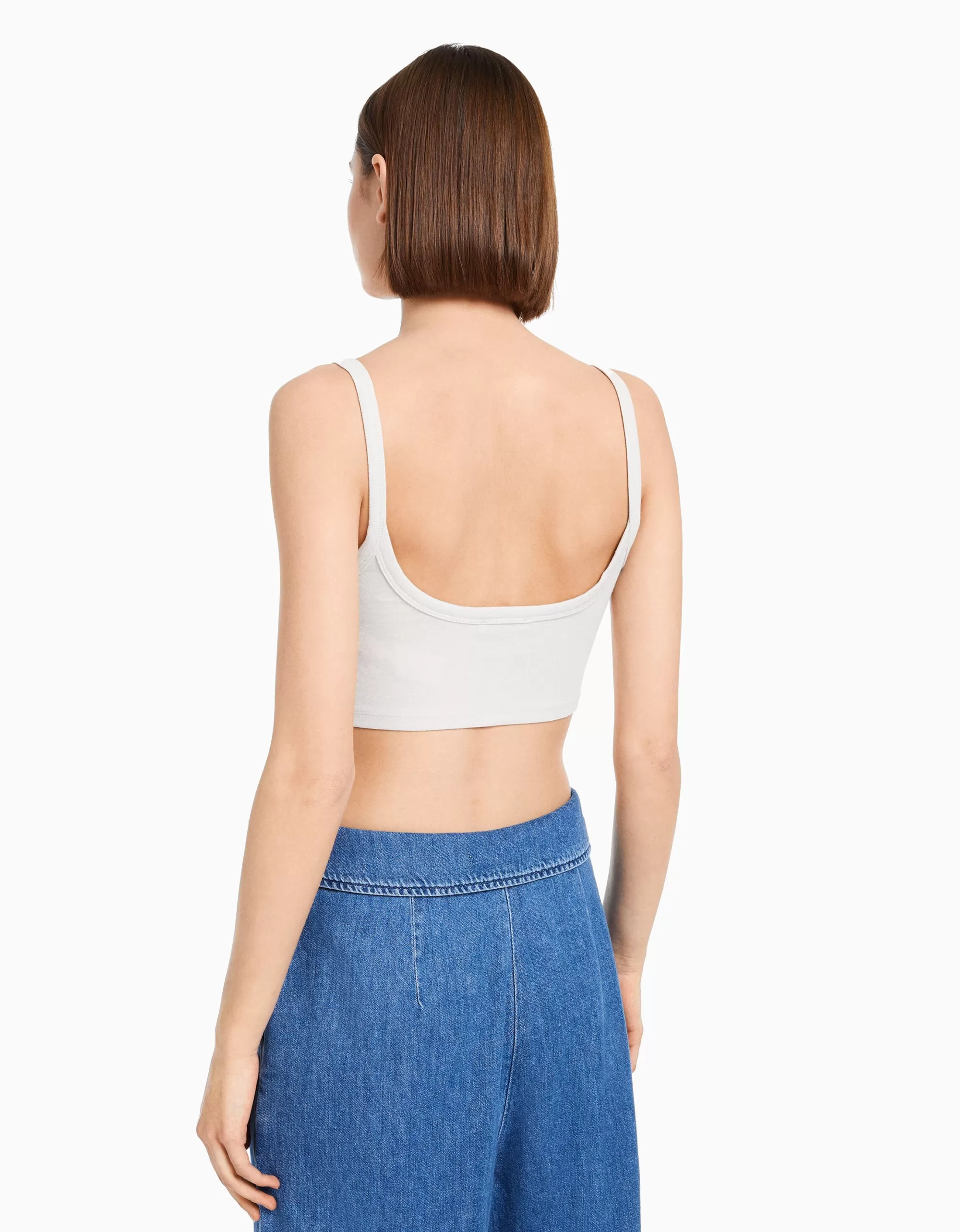 MUJER BERSHKA Pack 2 camisetas tirante ancho cropped