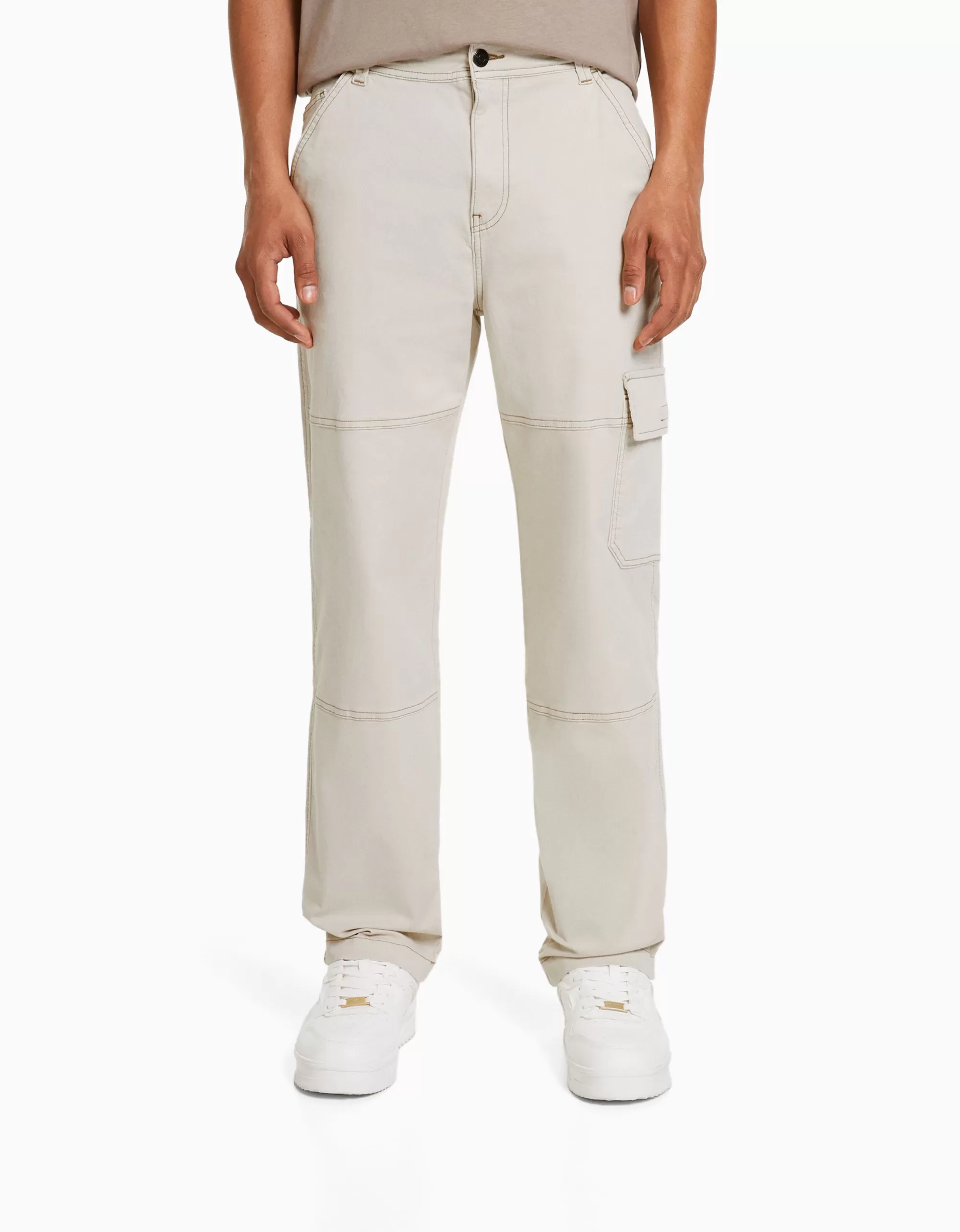 HOMBRE BERSHKA Pantalón wide cargo costuras contraste