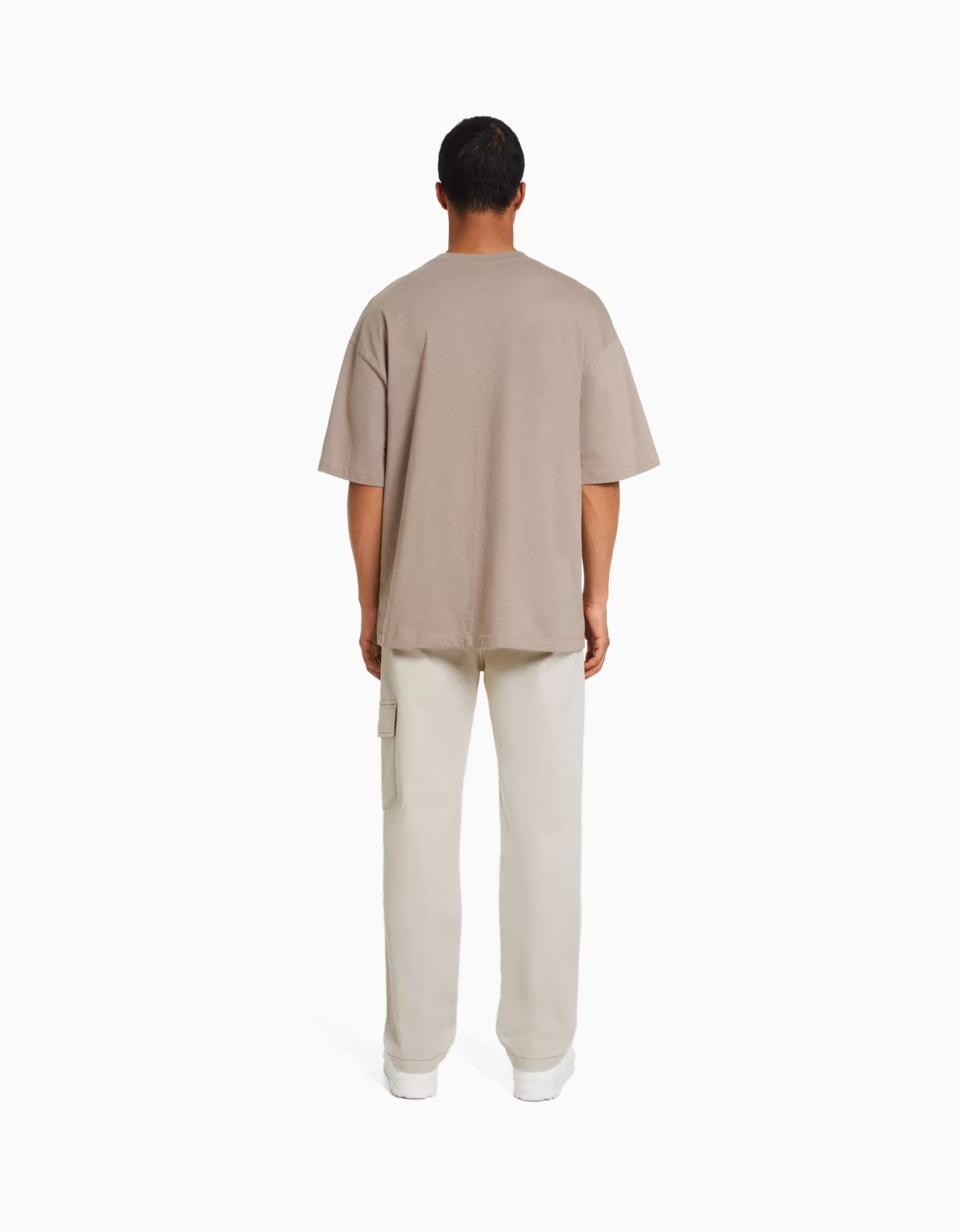 HOMBRE BERSHKA Pantalón wide cargo costuras contraste