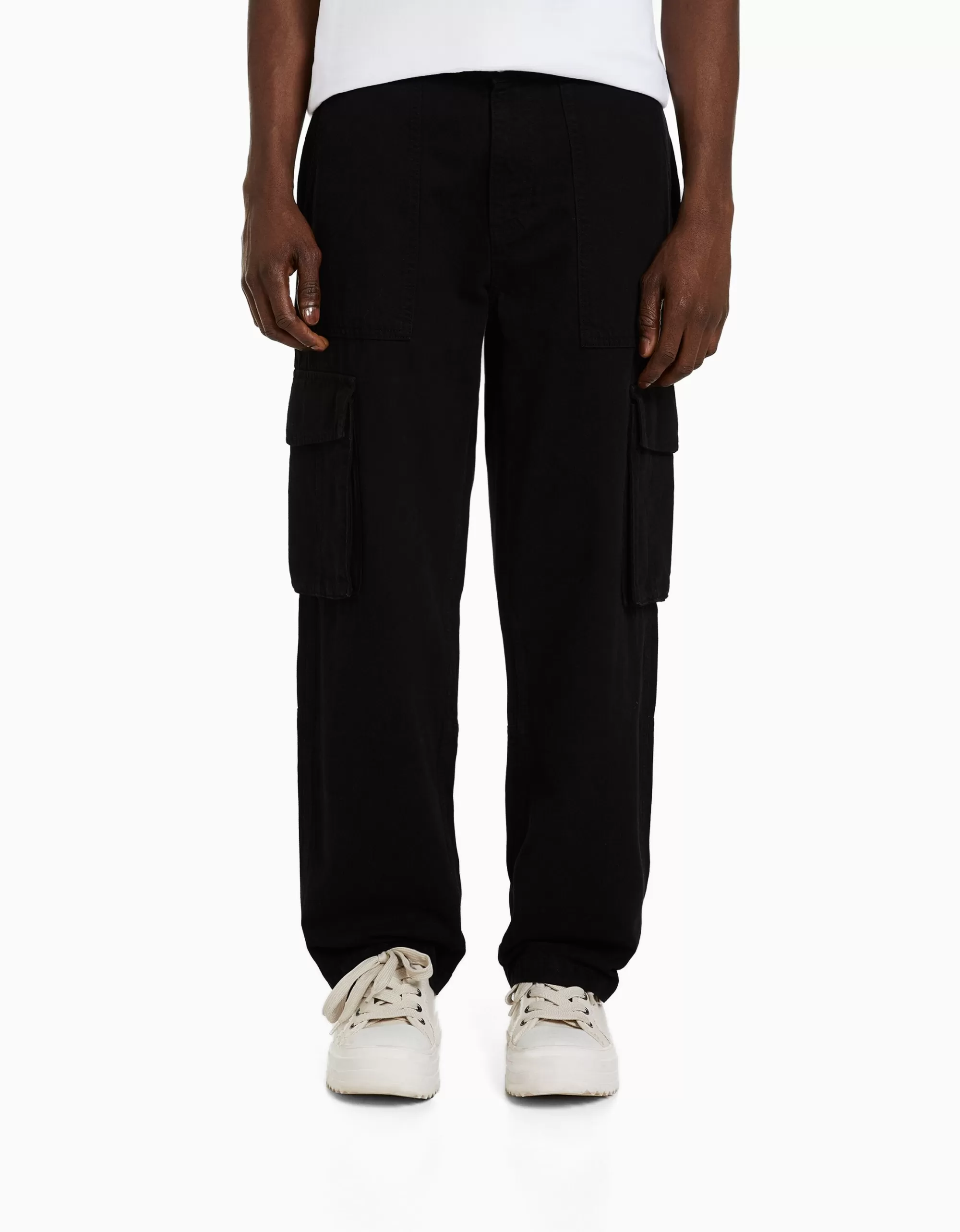 MUJER BERSHKA Pantalón wide leg cargo algodón