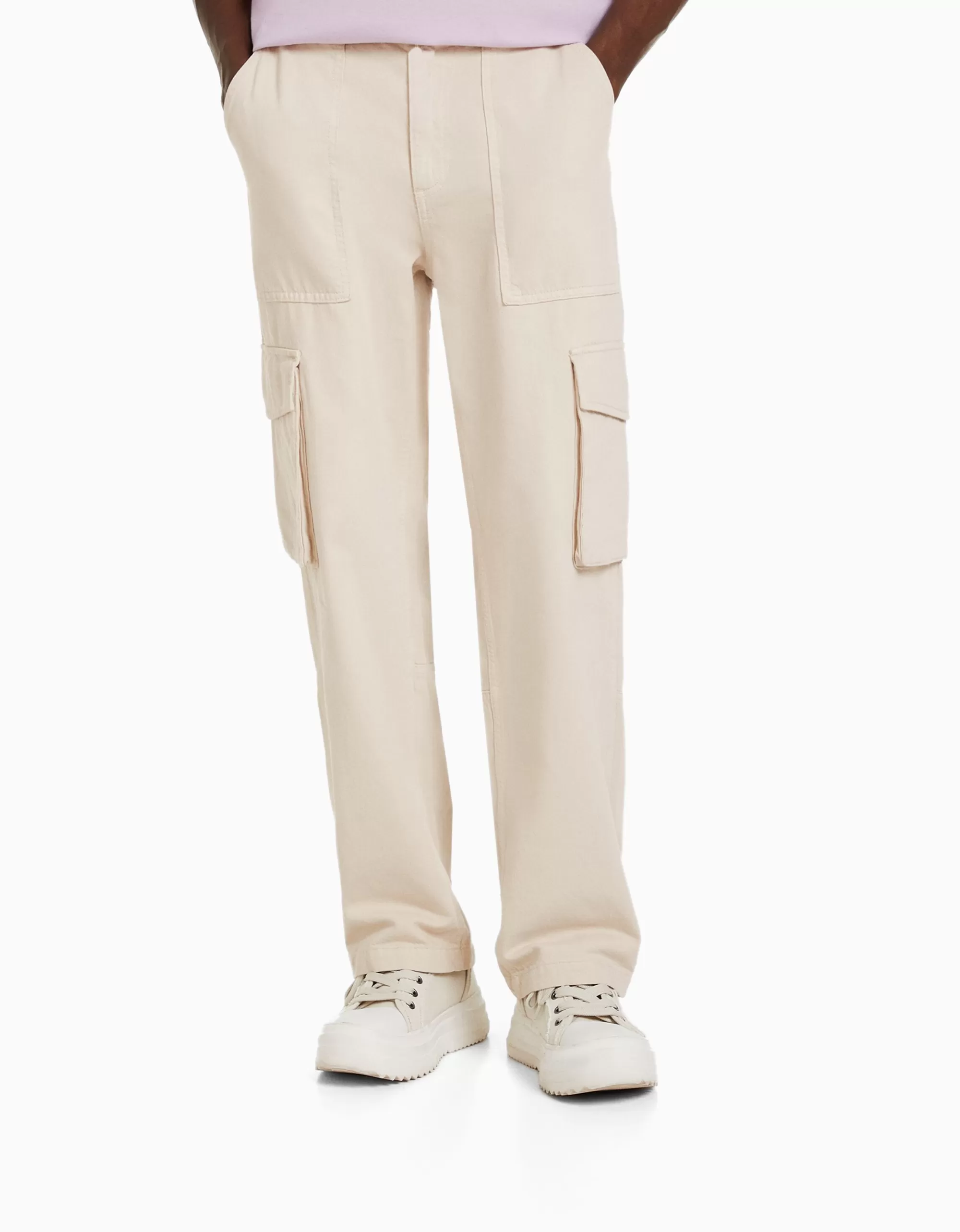 MUJER BERSHKA Pantalón wide leg cargo algodón