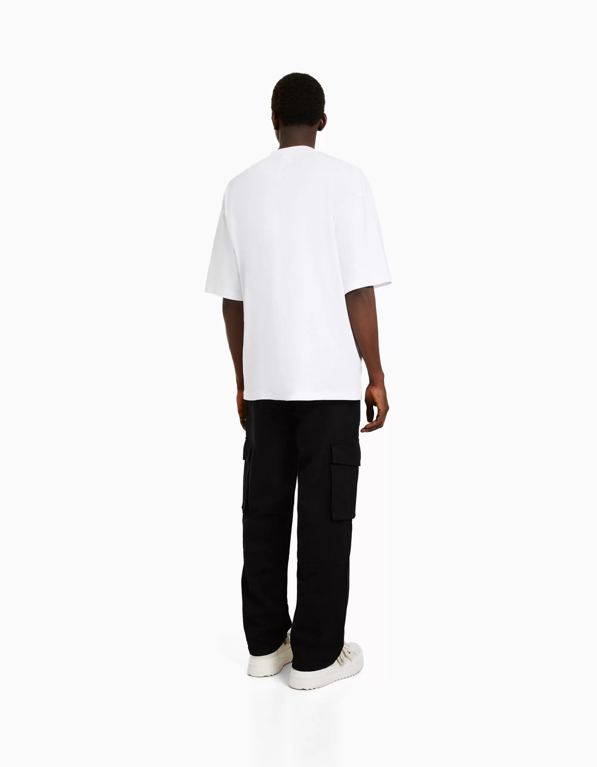 MUJER BERSHKA Pantalón wide leg cargo algodón