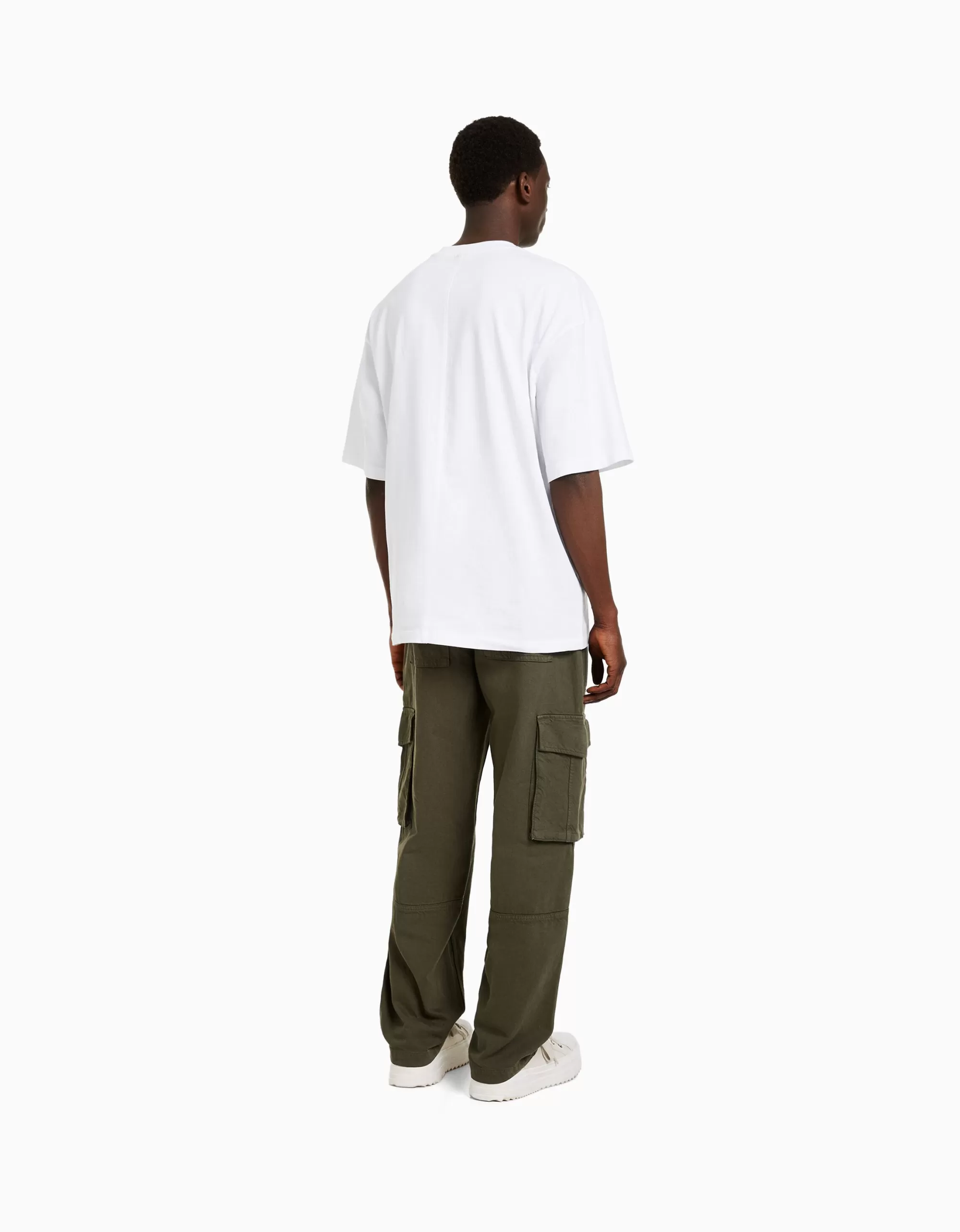 HOMBRE BERSHKA Pantalón wide leg cargo algodón
