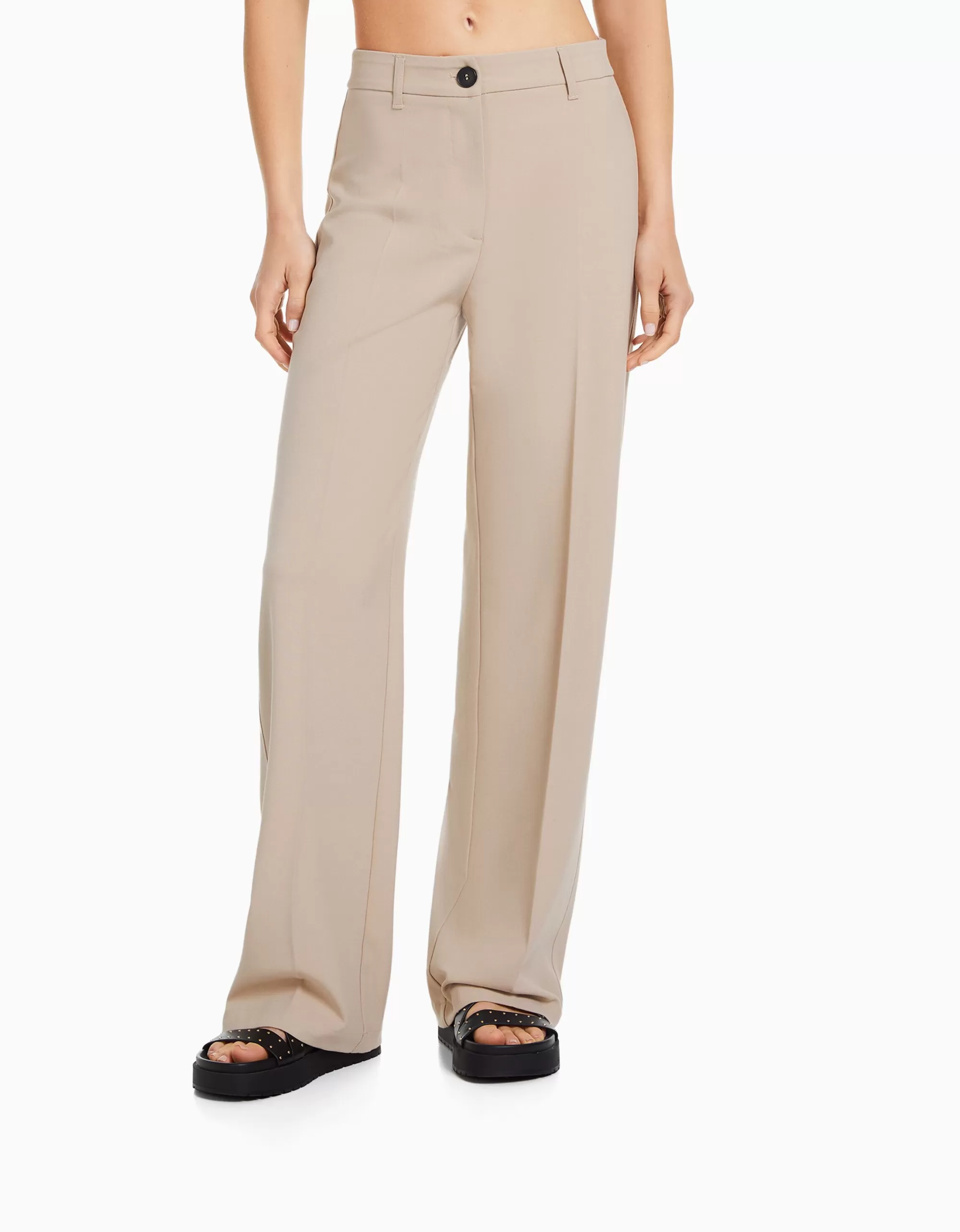 MUJER BERSHKA Pantalón wide leg trabillas