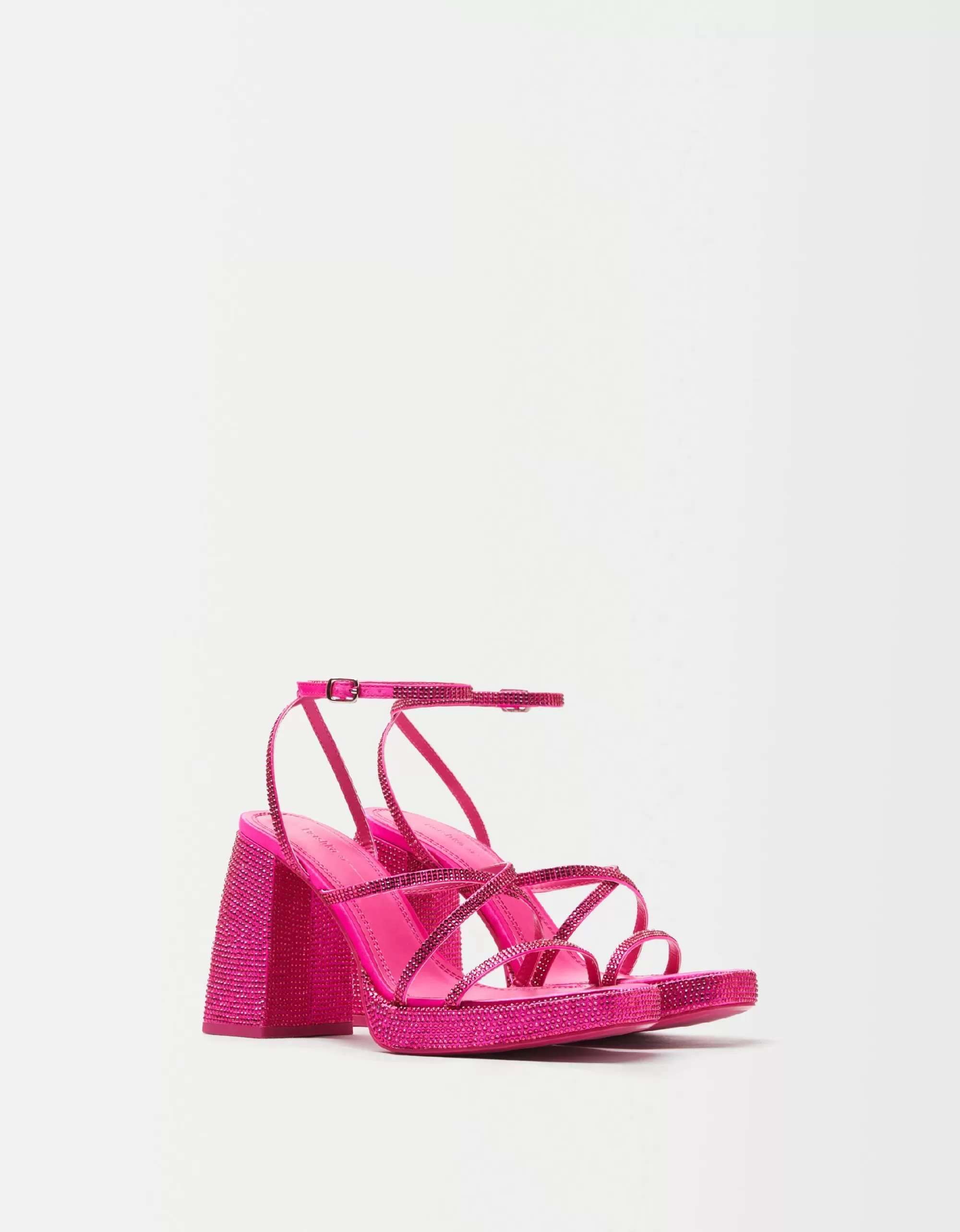 MUJER BERSHKA Sandalia tacón plataforma brillos