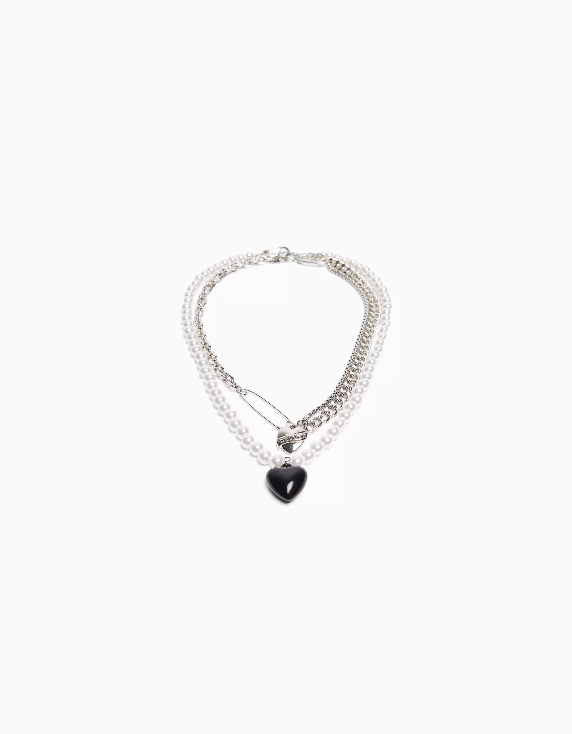 MUJER BERSHKA Set 2 collares corazón perlas