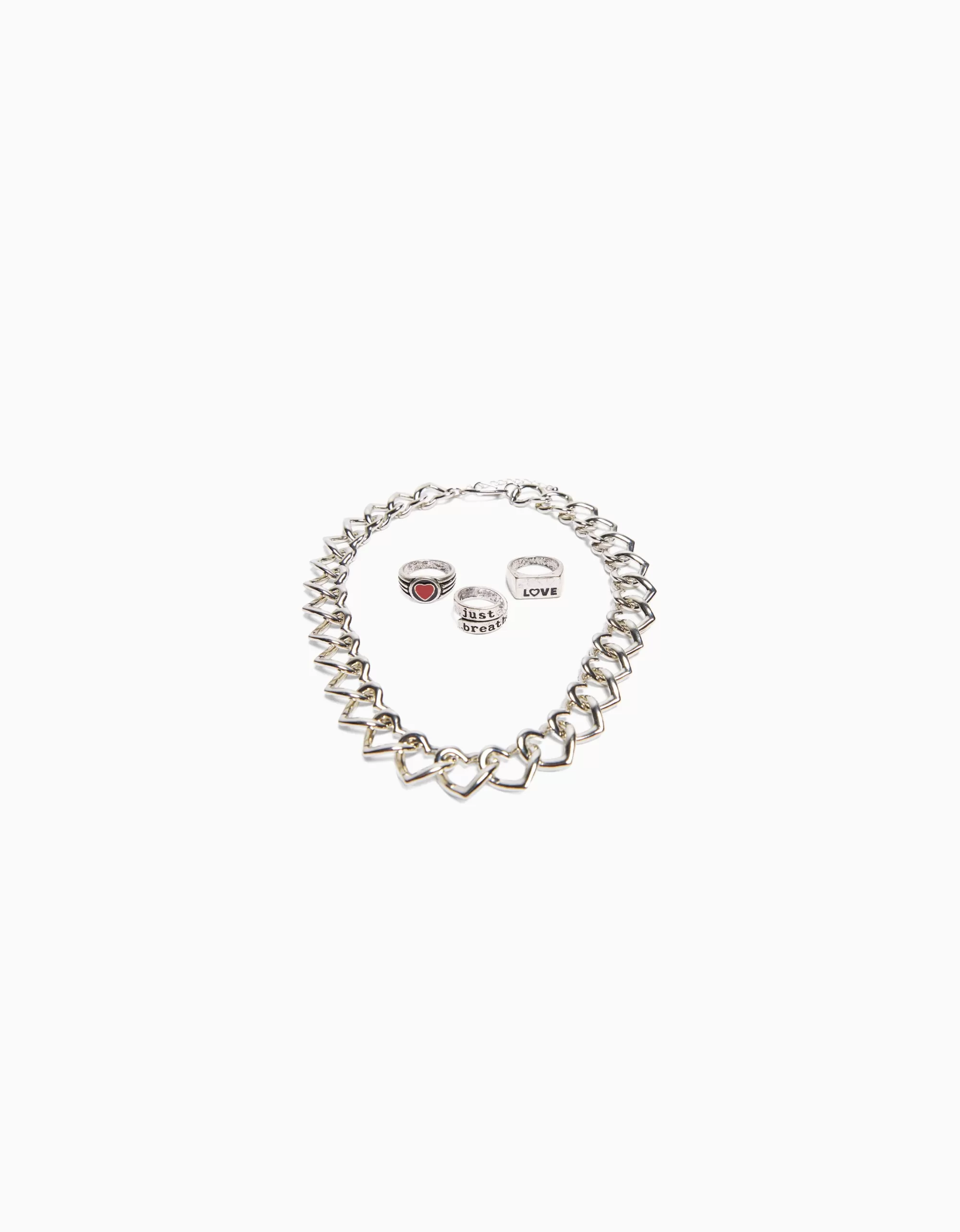 MUJER BERSHKA Set 3 anillos y collar