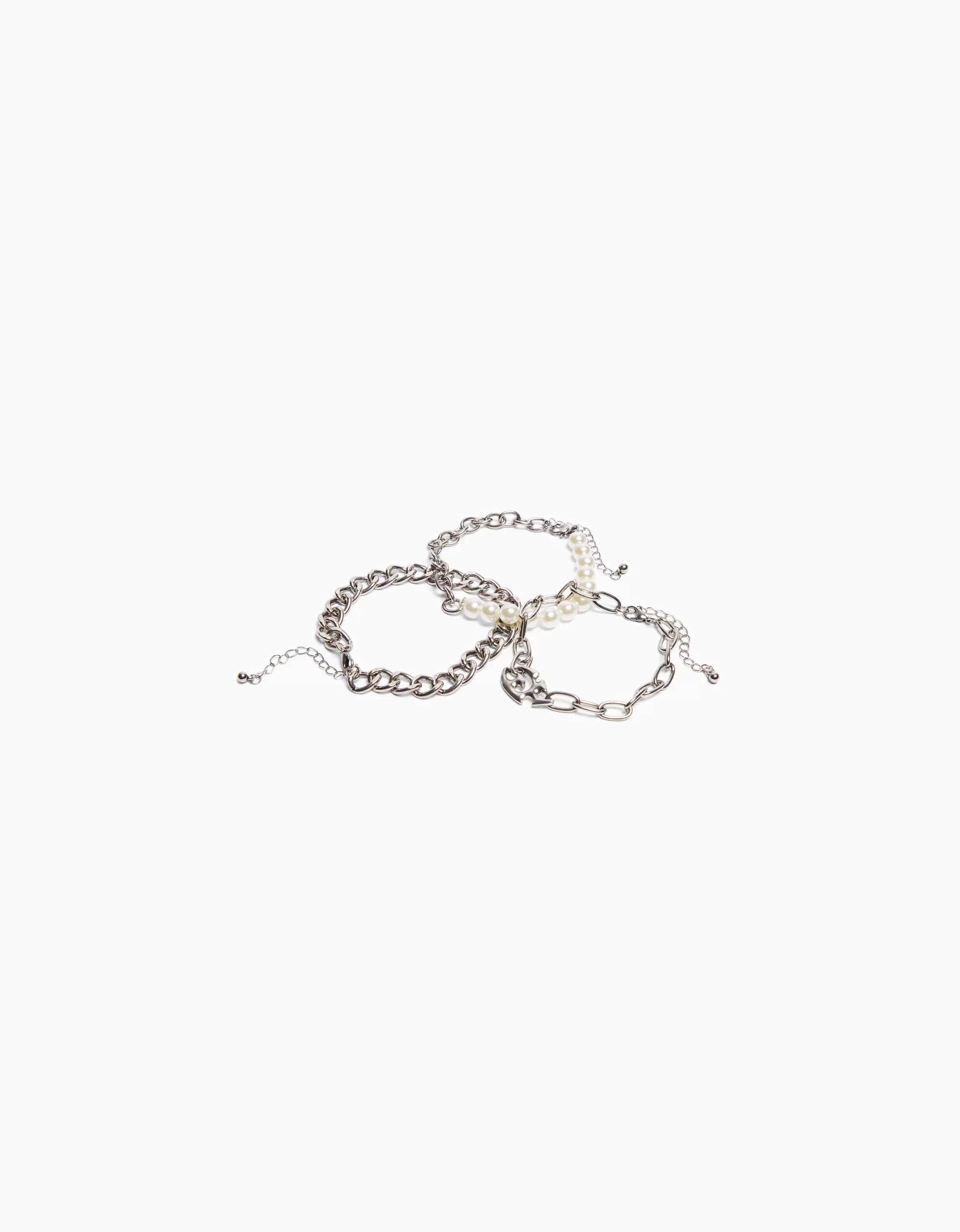 HOMBRE BERSHKA Set 3 pulseras perlas cadenas