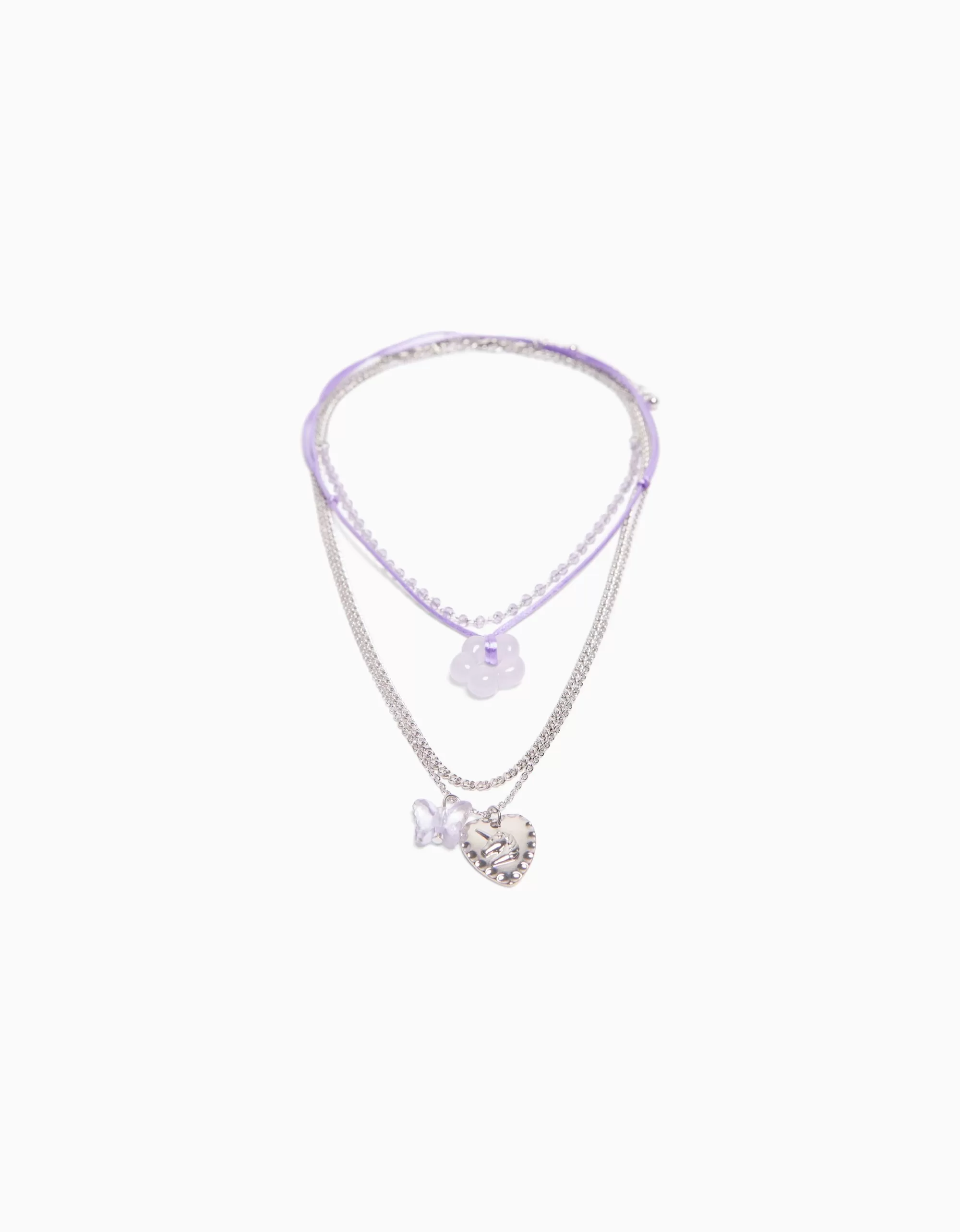 MUJER BERSHKA Set 4 collares cordón flor charm mariposa