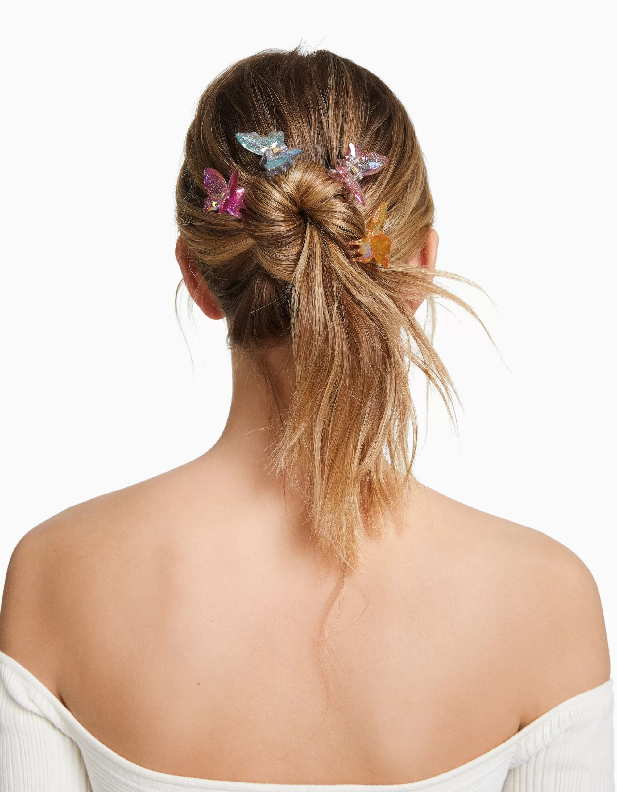 MUJER BERSHKA Set 4 pinzas pelo mariposas colores