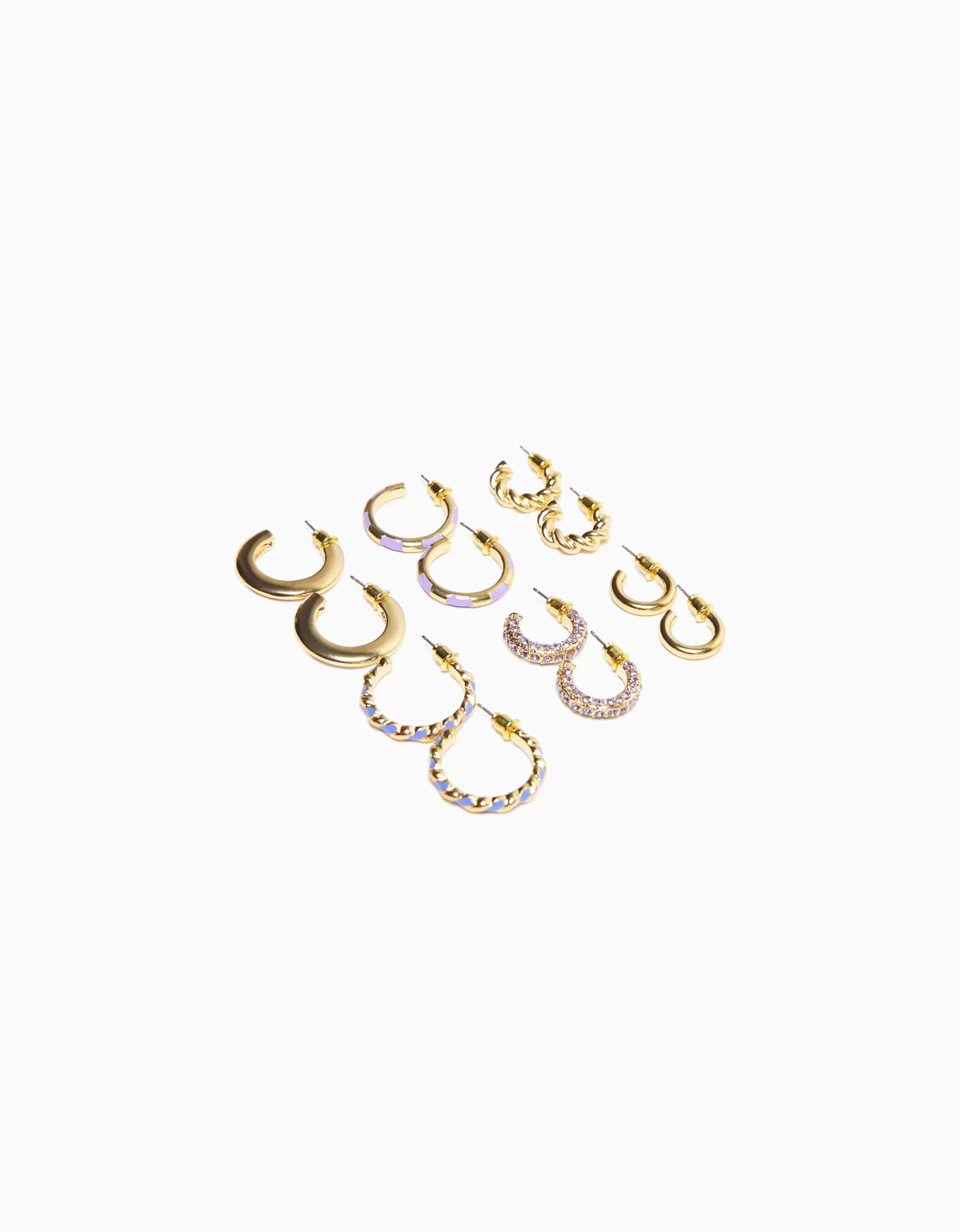 MUJER BERSHKA Set 6 pendientes aros esmalte pedrería