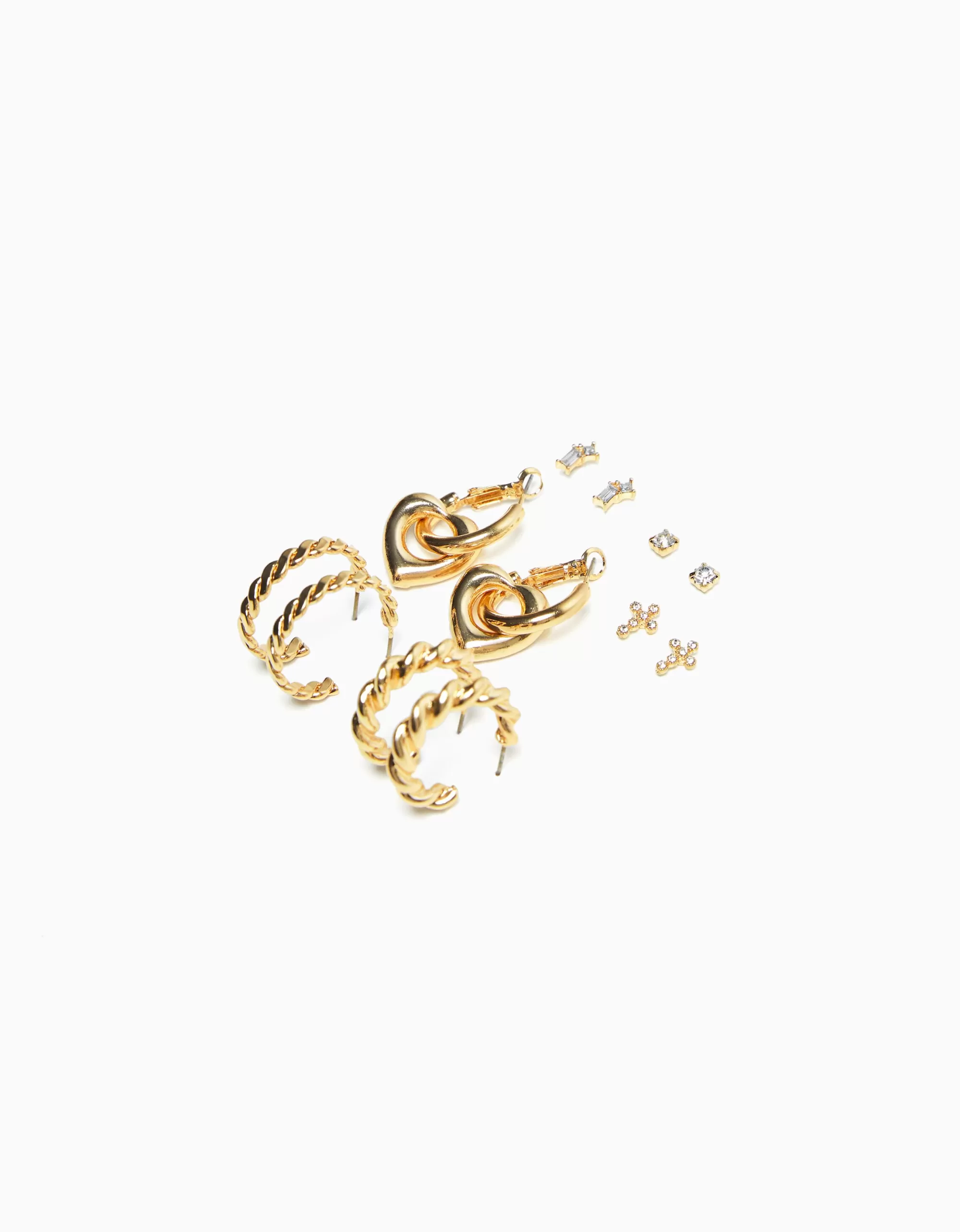 MUJER BERSHKA Set 6 pendientes aros trenzados charm corazón