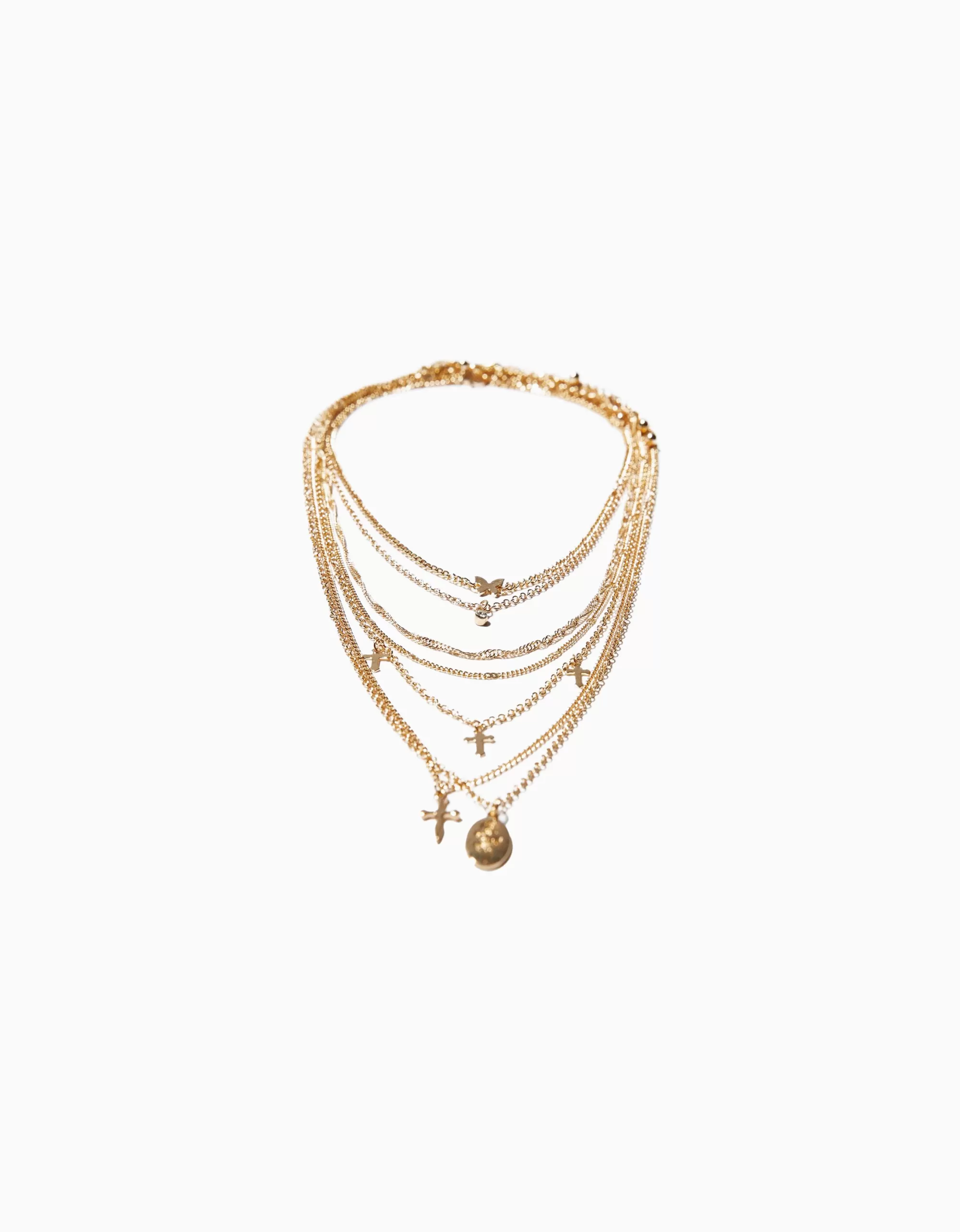 MUJER BERSHKA Set 7 collares cruz mariposa