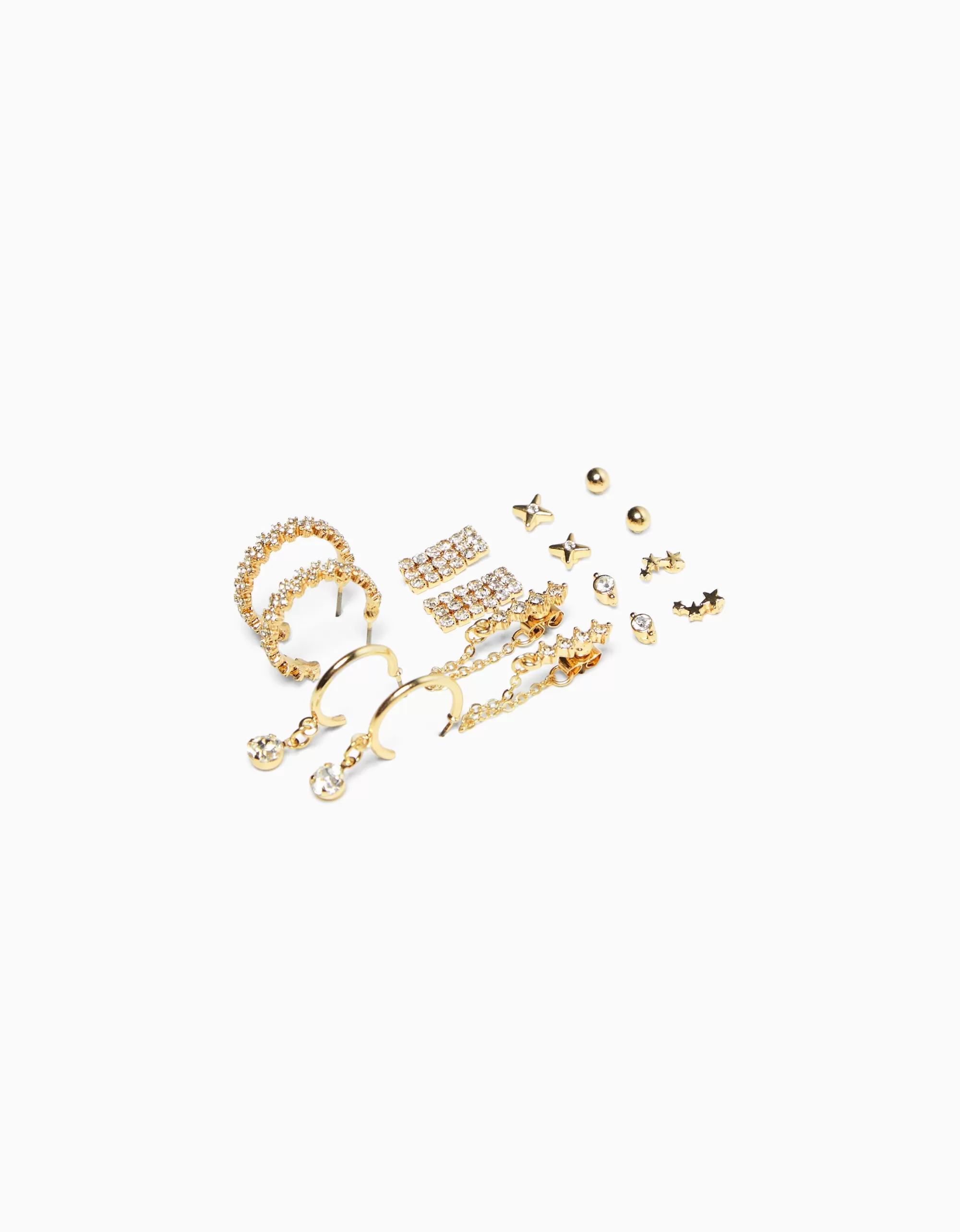 MUJER BERSHKA Set 8 pendientes aros pedrería