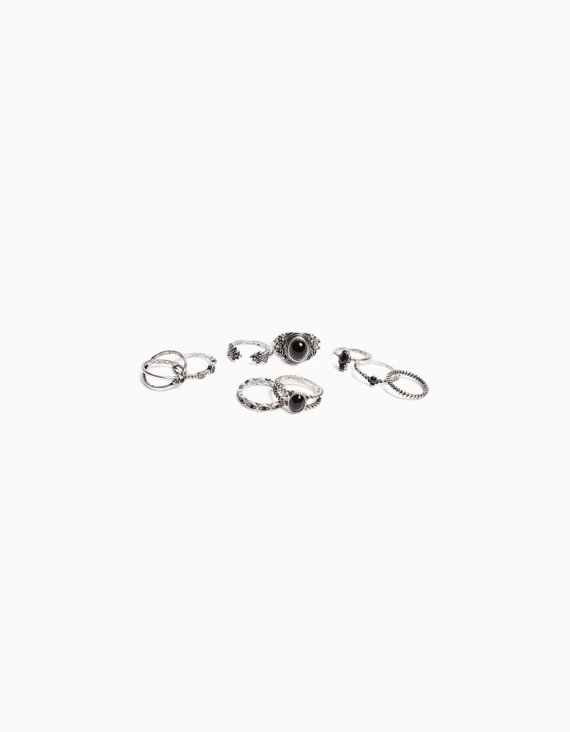 MUJER BERSHKA Set 9 anillos boho