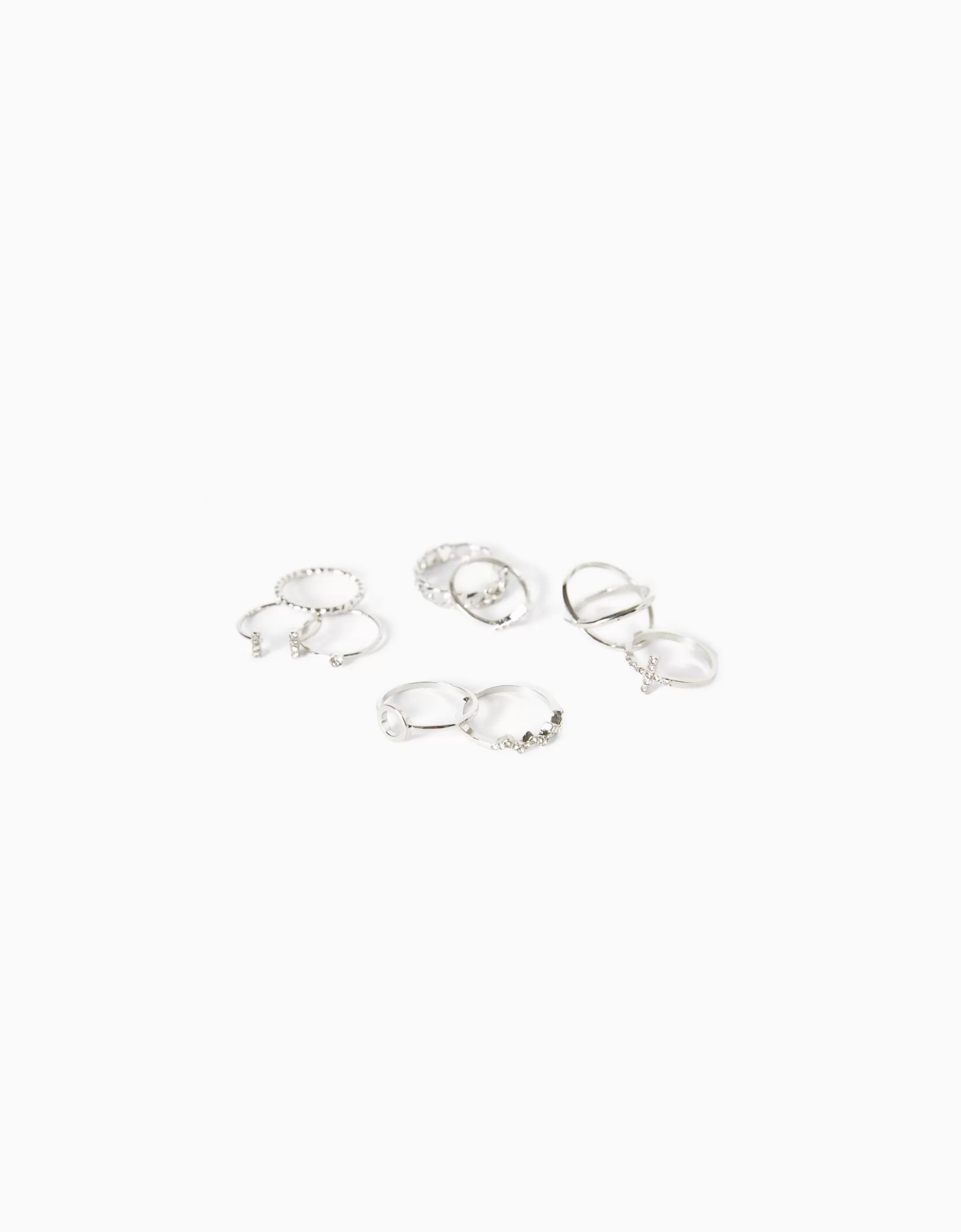 MUJER BERSHKA Set 9 anillos pedrería