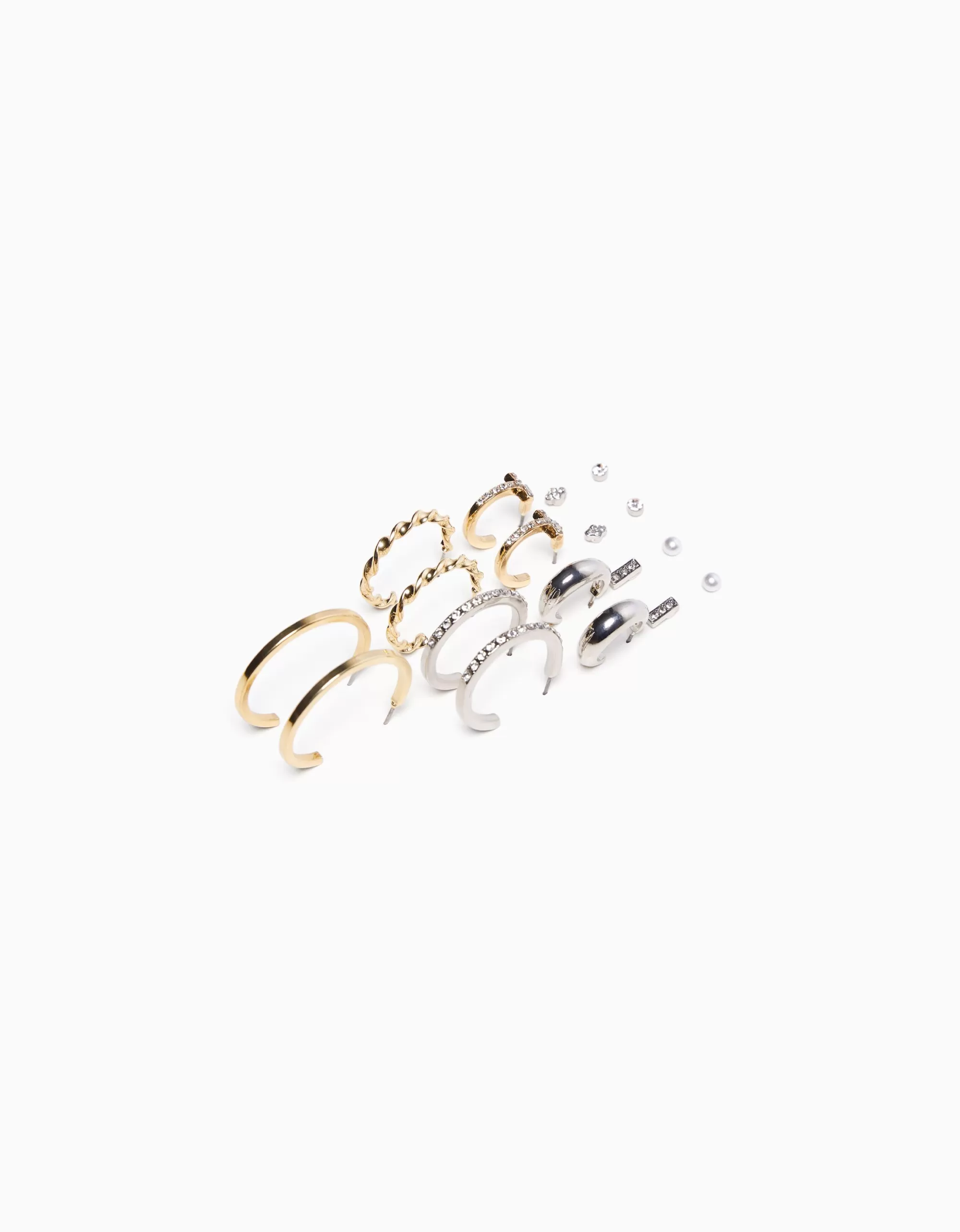 MUJER BERSHKA Set 9 pendientes aros pedrería