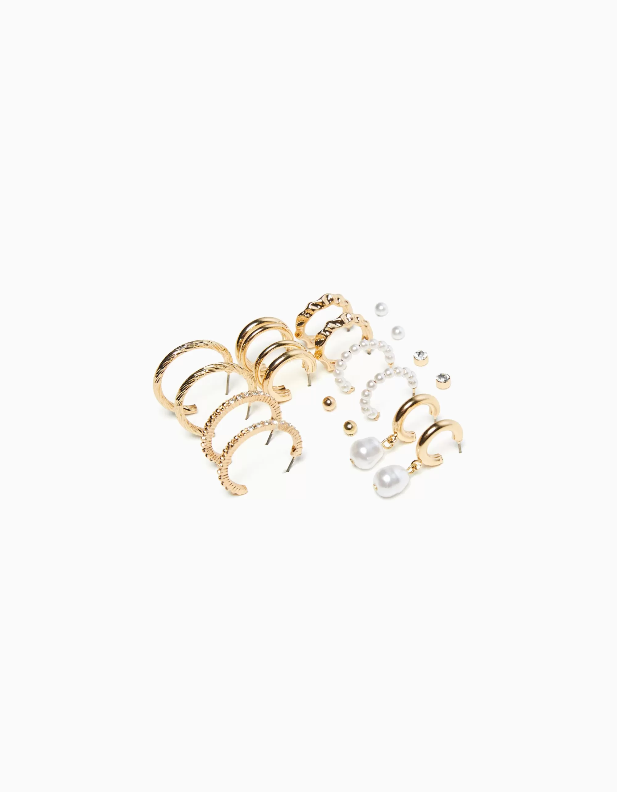 MUJER BERSHKA Set 9 pendientes aros perlas pedrería