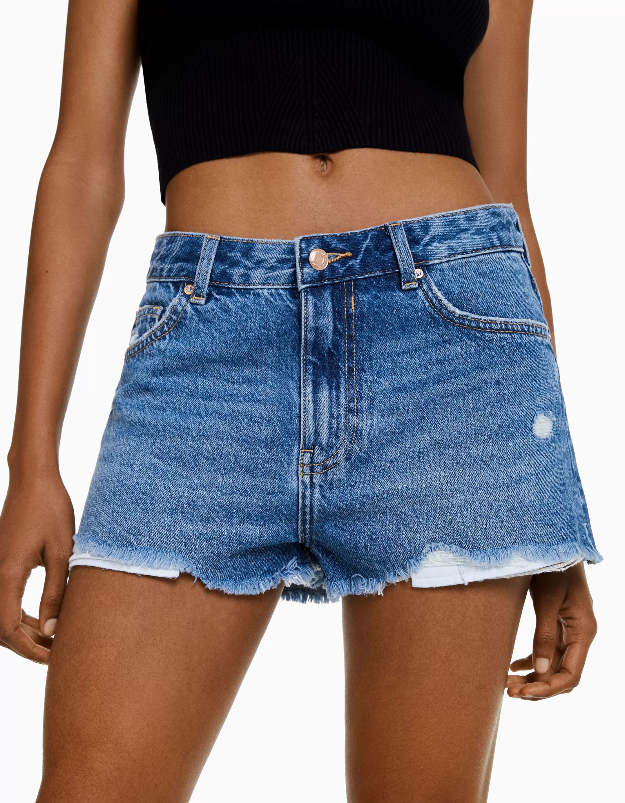 MUJER BERSHKA Short denim rotos vintage