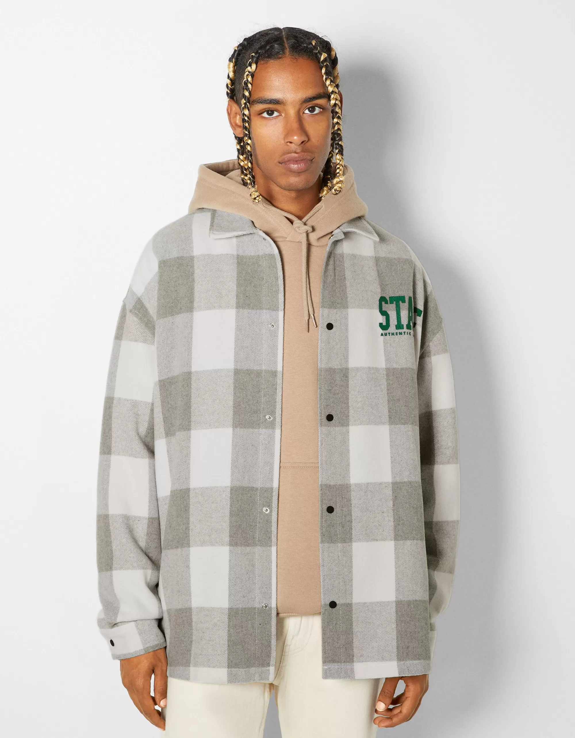 HOMBRE BERSHKA Sobrecamisa franela cuadros
