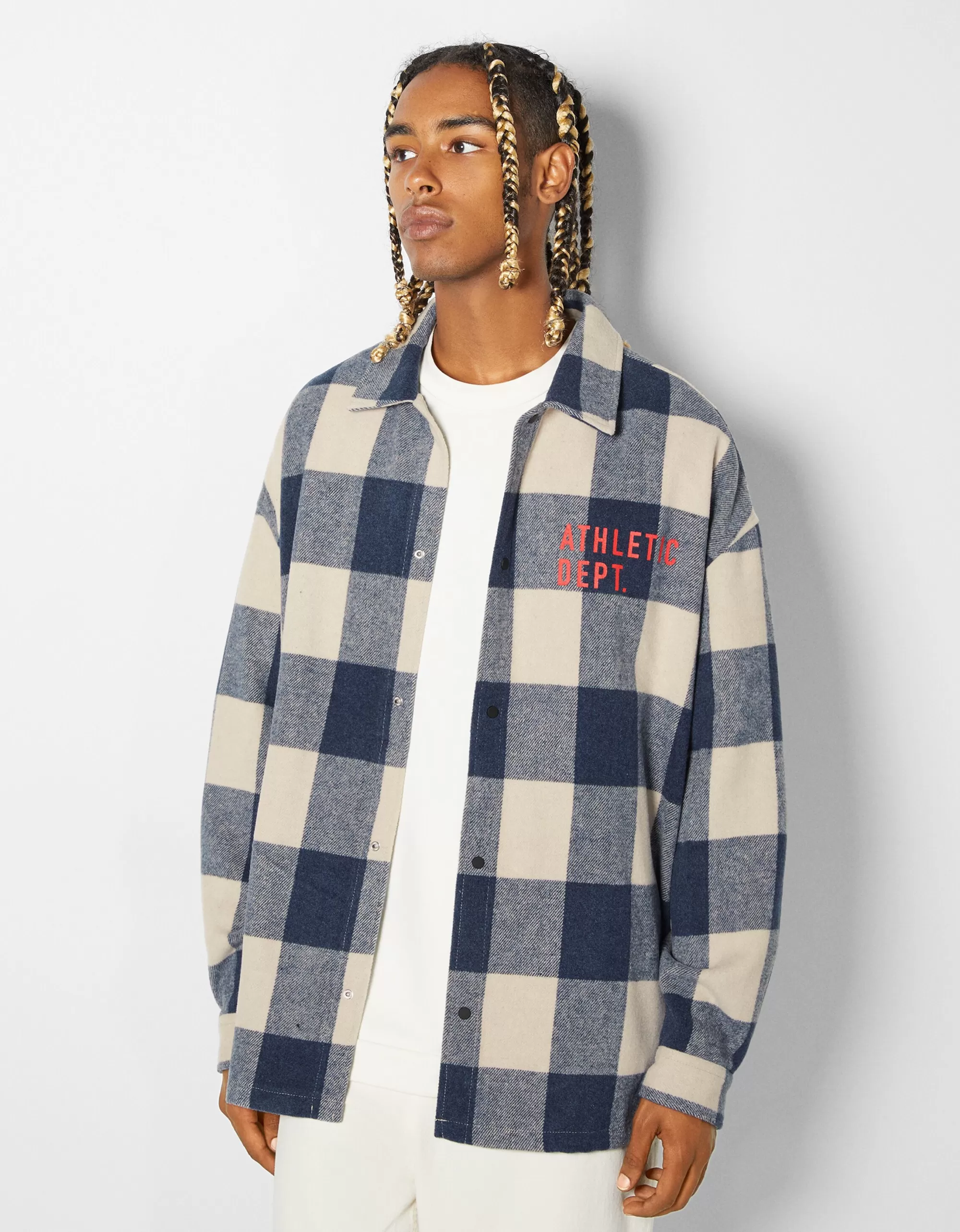 MUJER BERSHKA Sobrecamisa franela cuadros