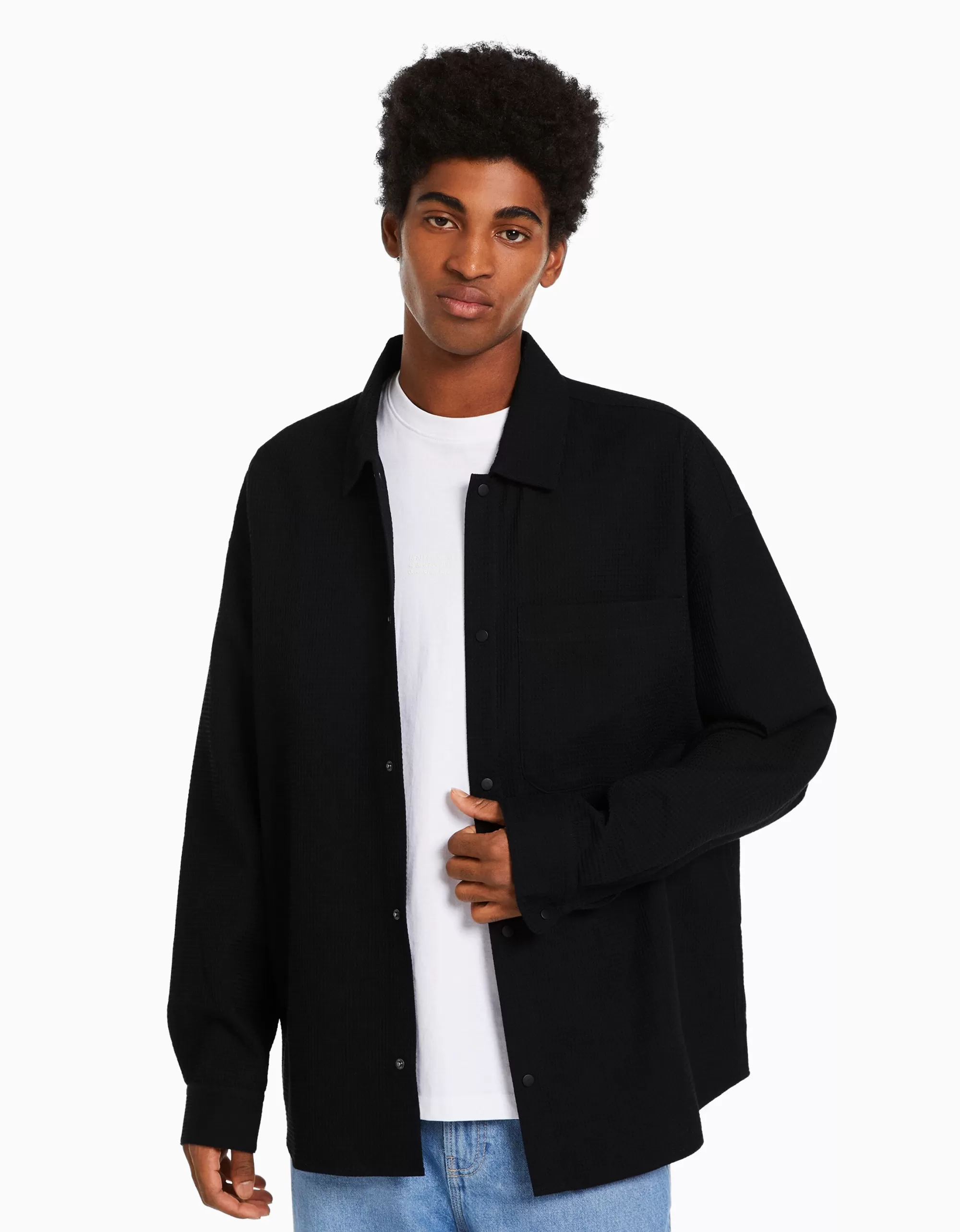 HOMBRE BERSHKA Sobrecamisa manga larga snaps waffle
