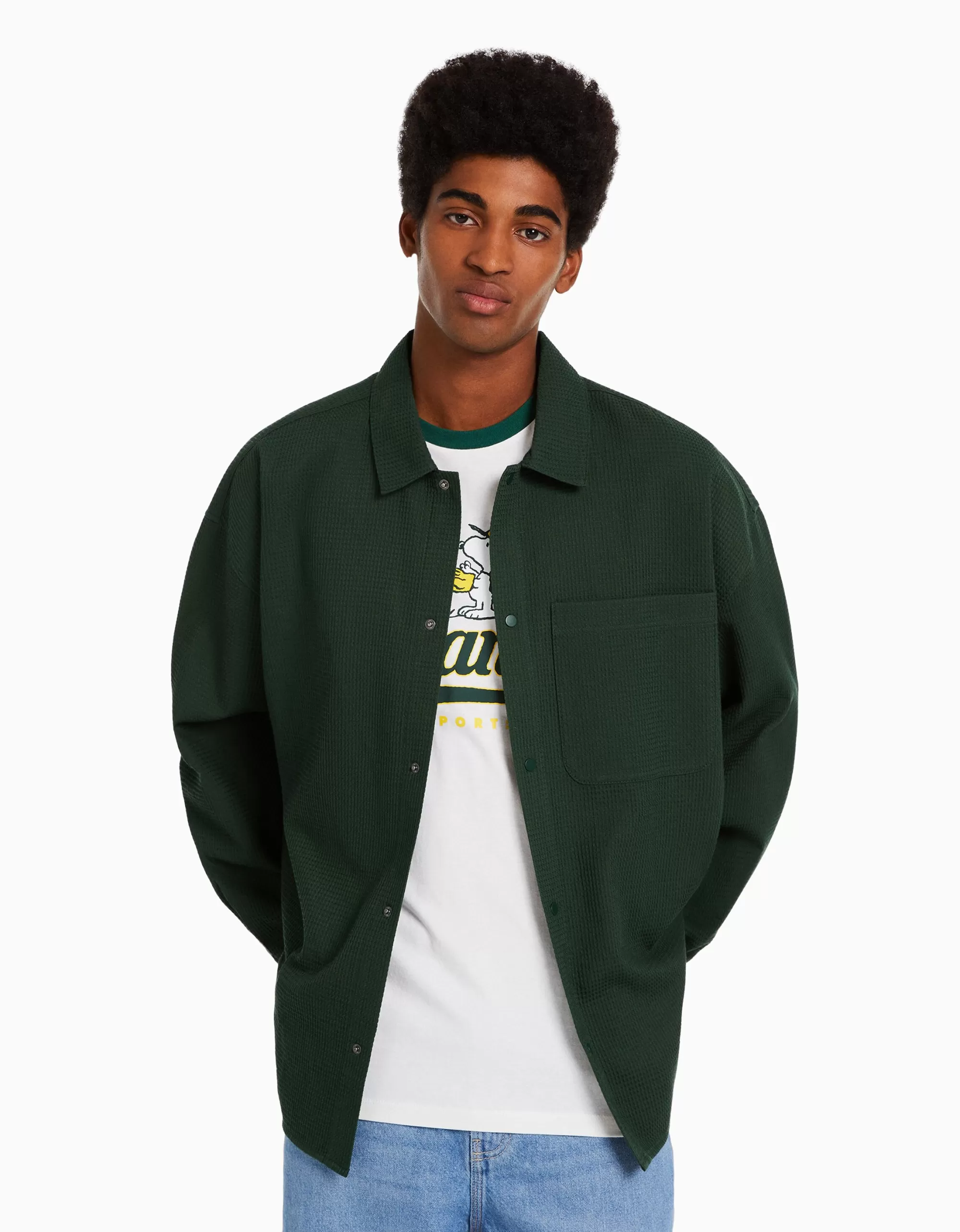 HOMBRE BERSHKA Sobrecamisa manga larga snaps waffle