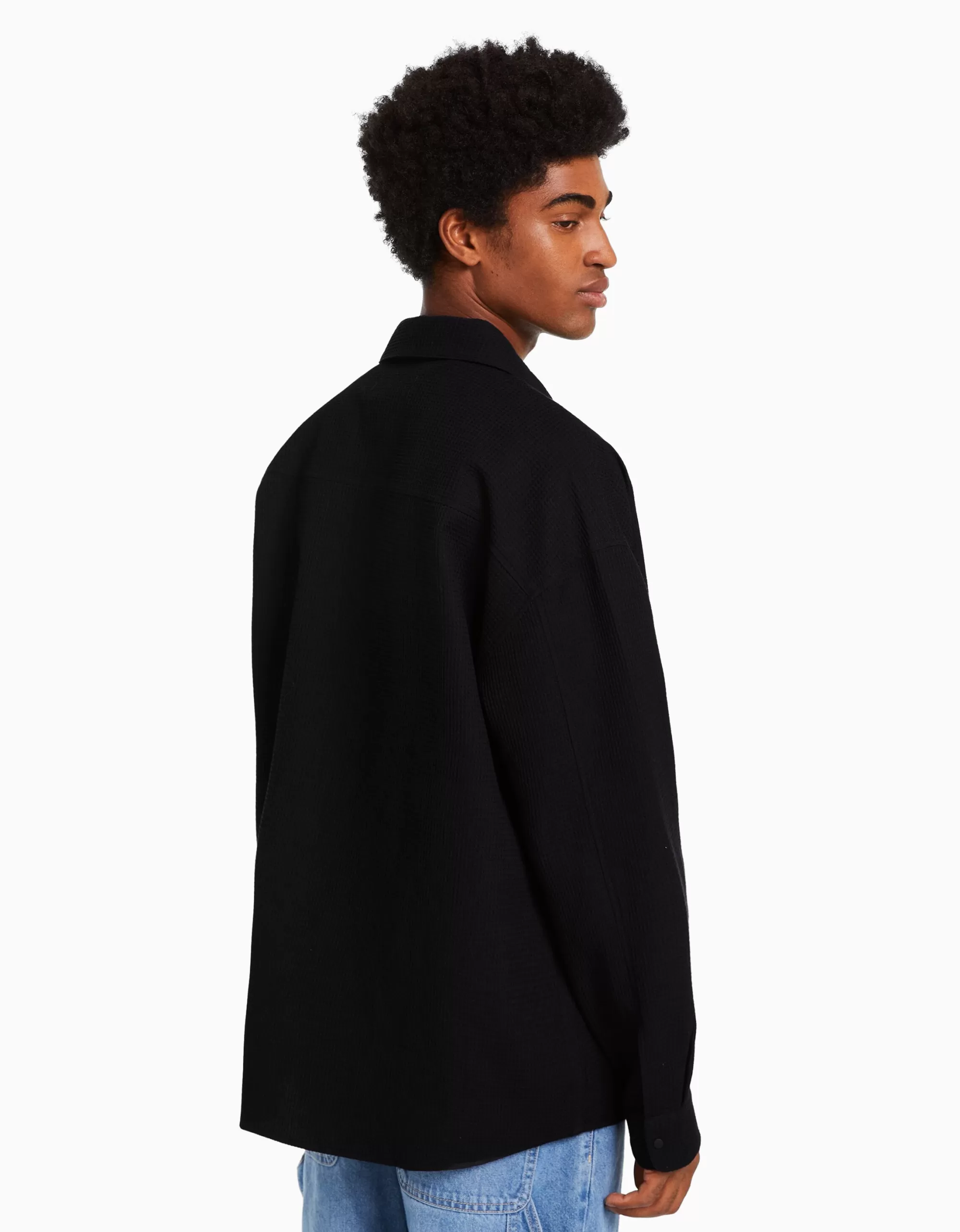 HOMBRE BERSHKA Sobrecamisa manga larga snaps waffle