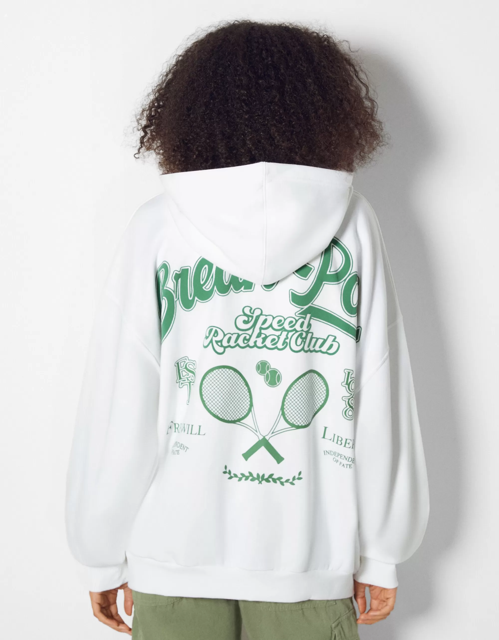 MUJER BERSHKA Sudadera capucha cremallera print varsity