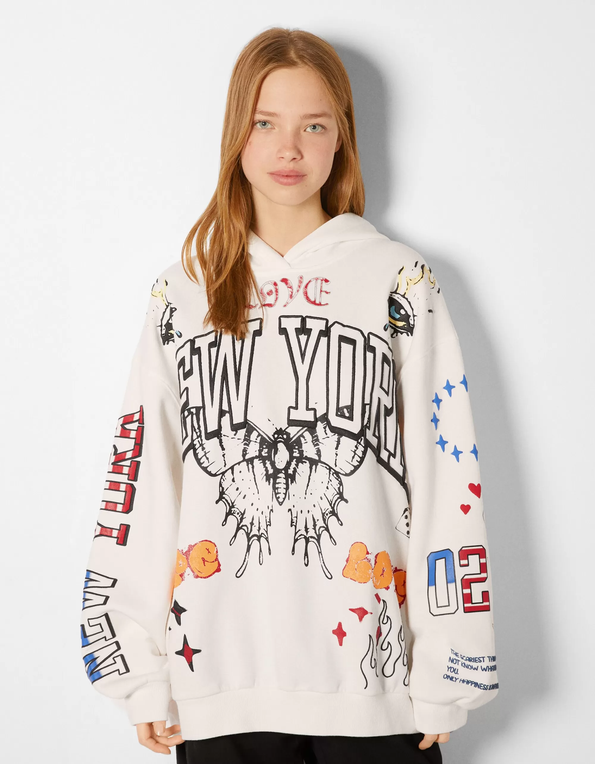 MUJER BERSHKA Sudadera capucha print