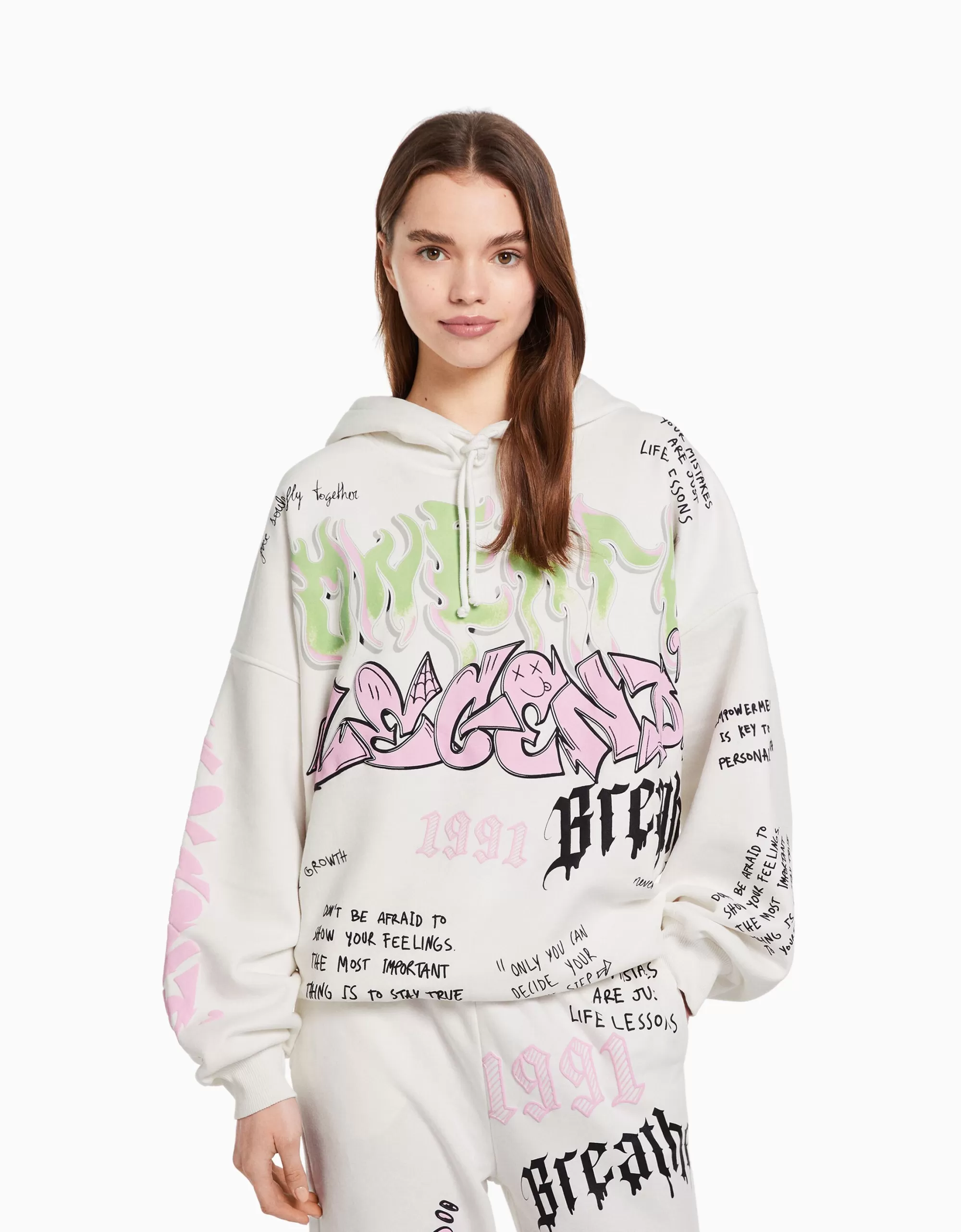MUJER BERSHKA Sudadera capucha print