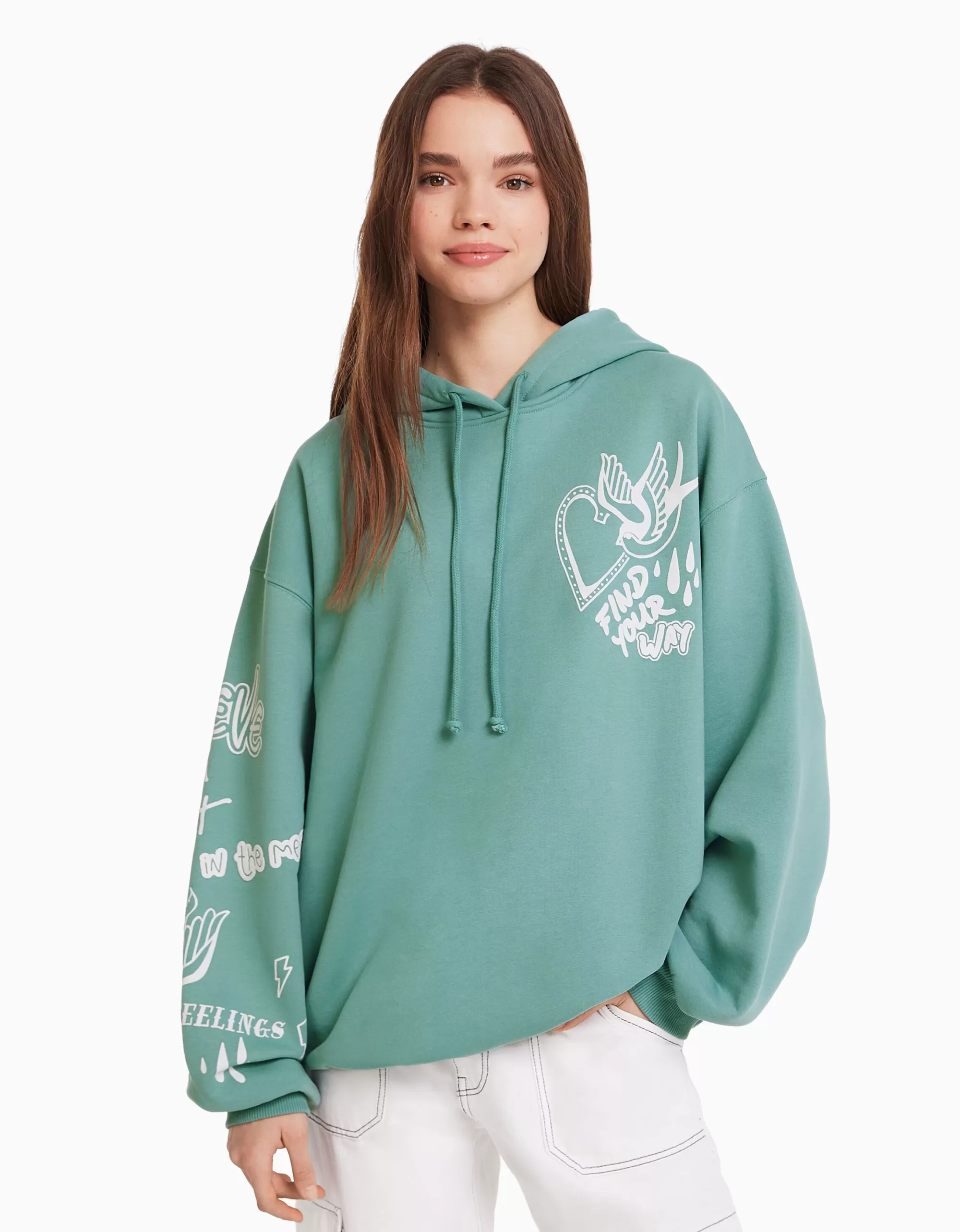 MUJER BERSHKA Sudadera capucha print