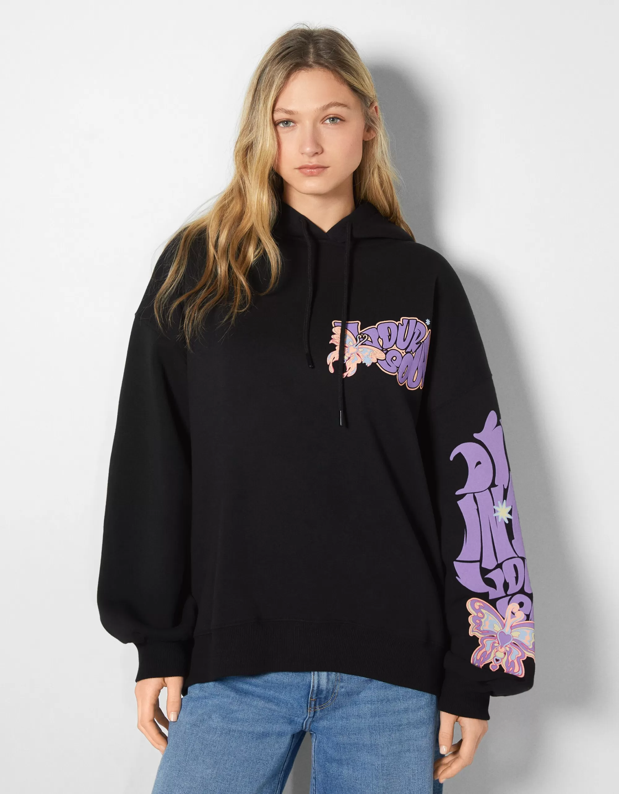 MUJER BERSHKA Sudadera capucha print