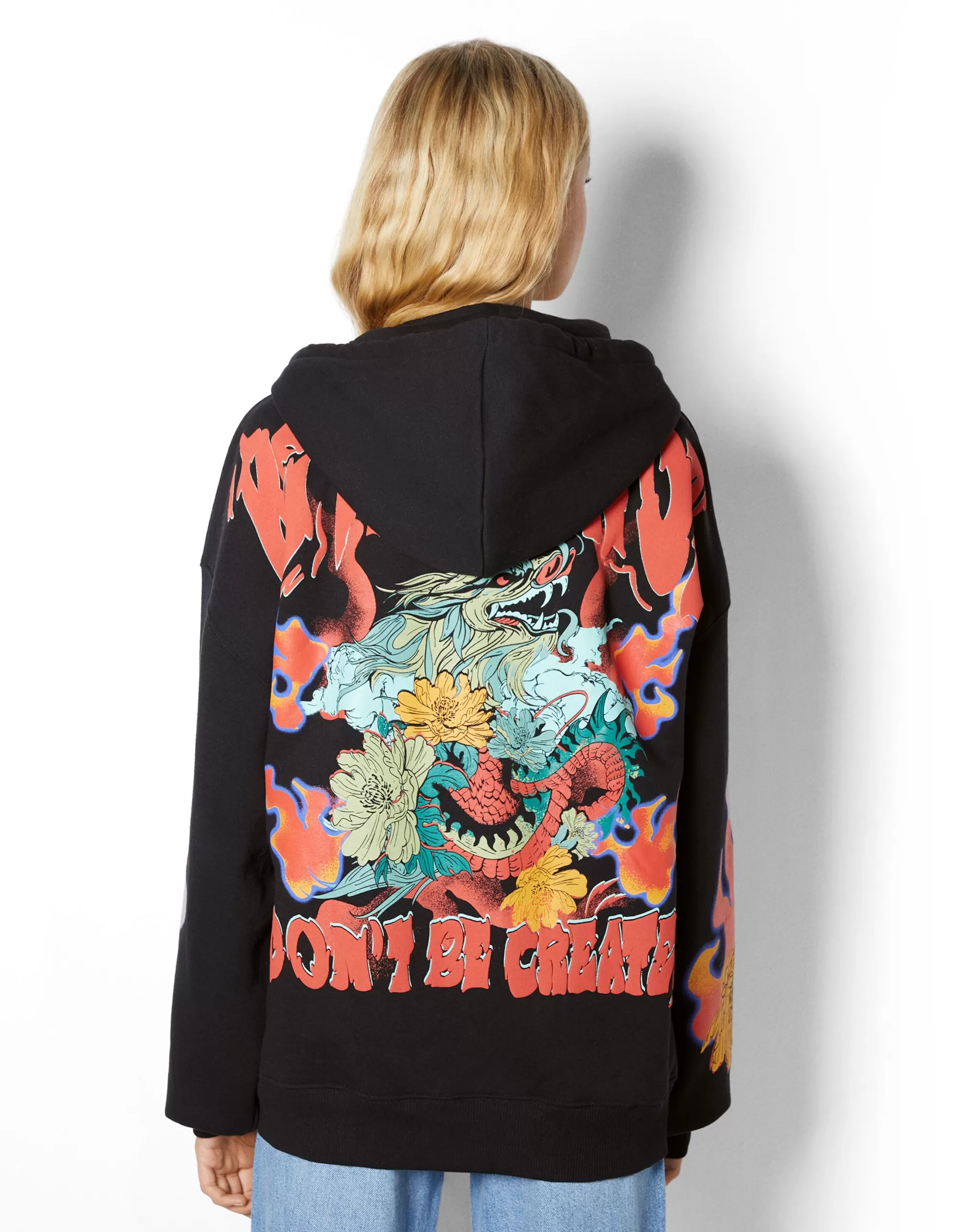 MUJER BERSHKA Sudadera capucha print