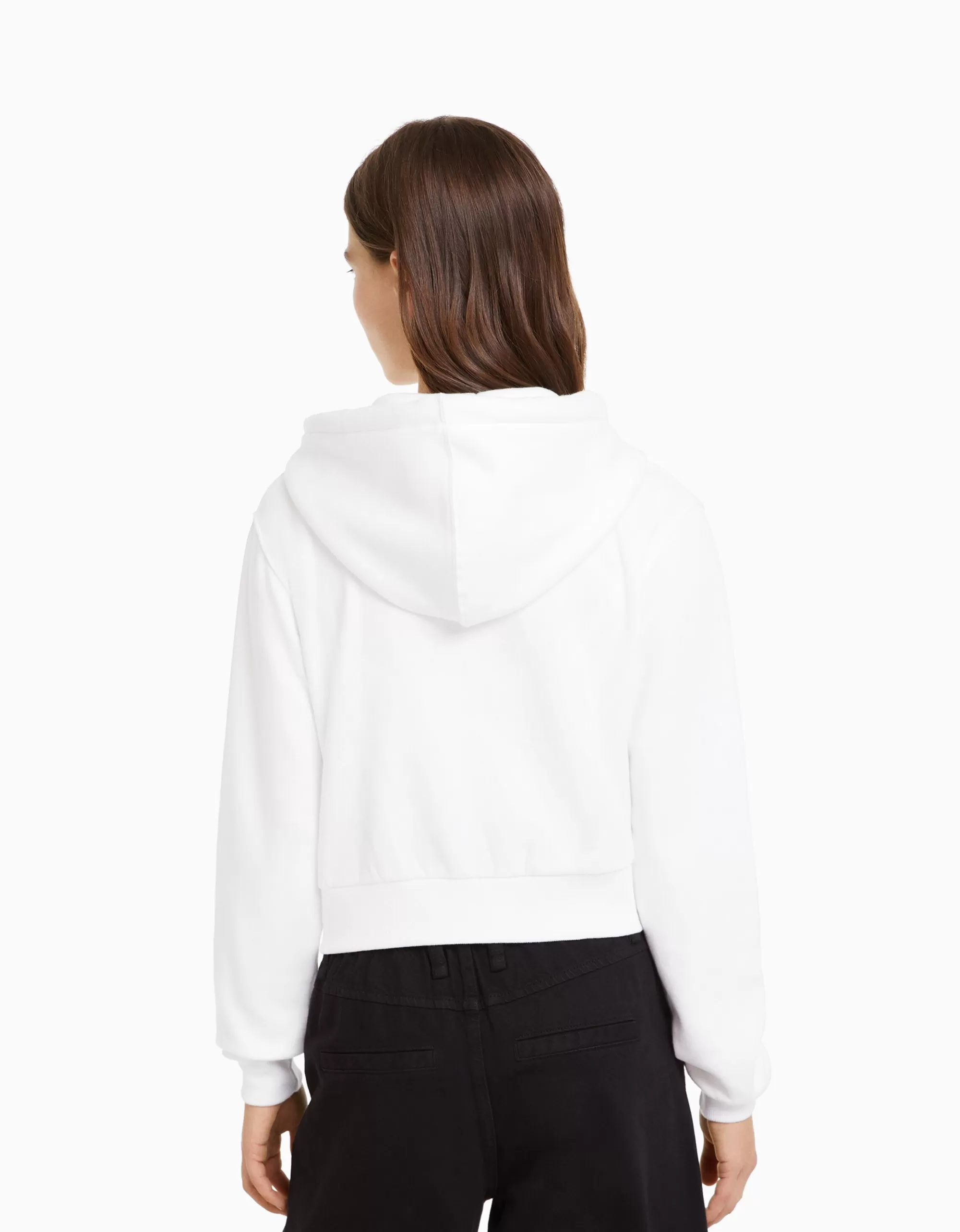 MUJER BERSHKA Sudadera cremallera capucha cropped